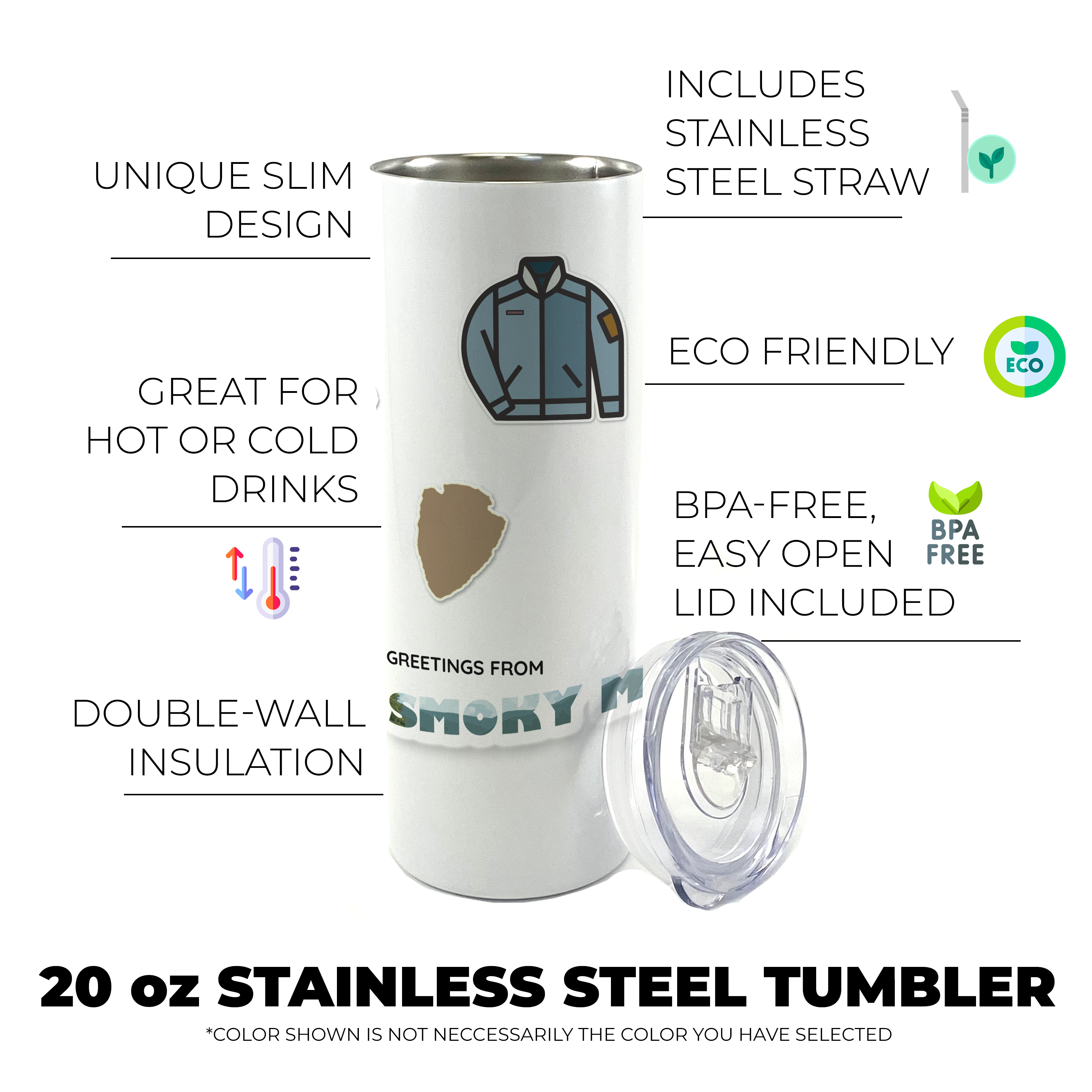 Vacation Collection (National Park - Smoky Mountains) 20 Oz Stainless Steel White Travel Tumbler with Straw SSTUMW0102