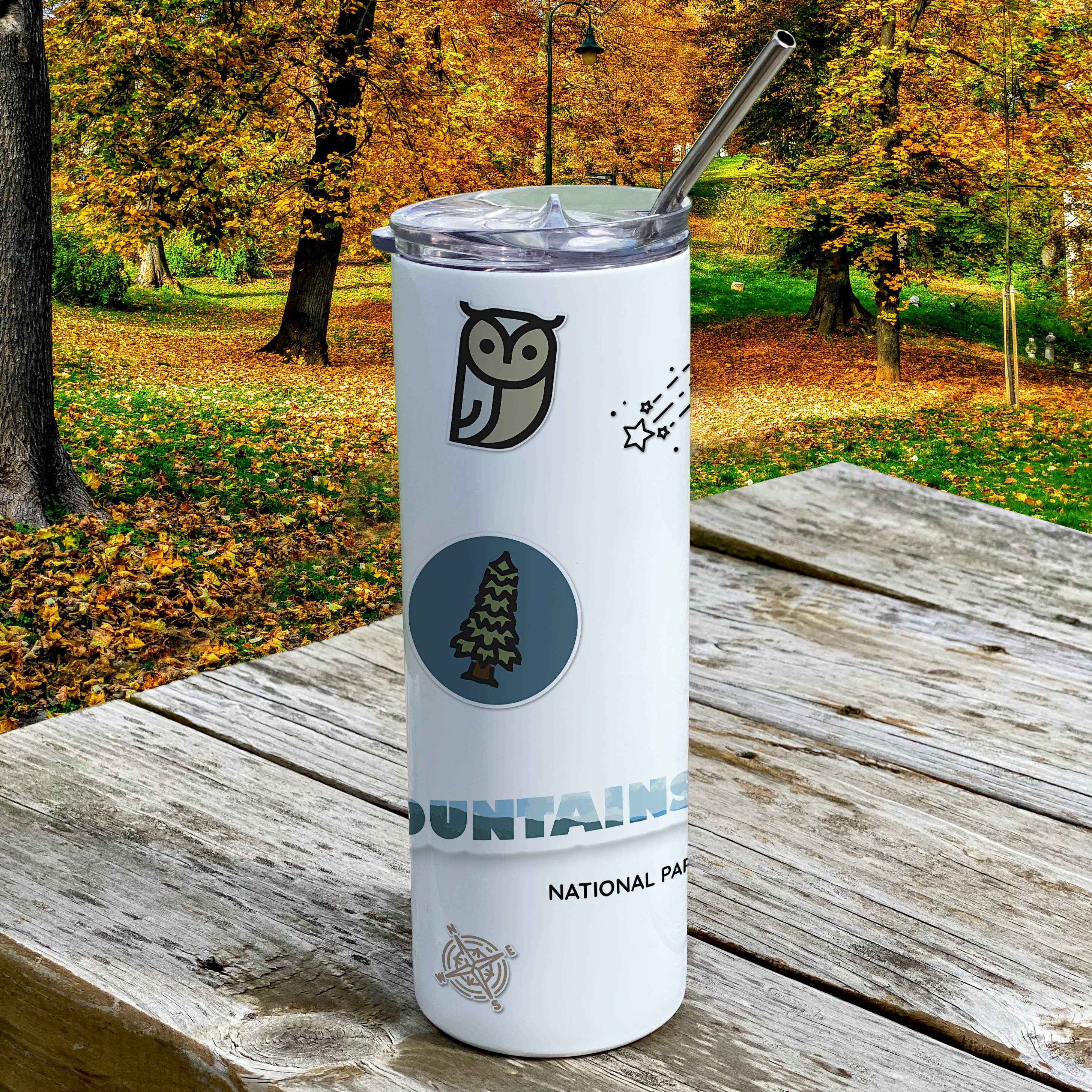 Vacation Collection (National Park - Smoky Mountains) 20 Oz Stainless Steel White Travel Tumbler with Straw SSTUMW0102