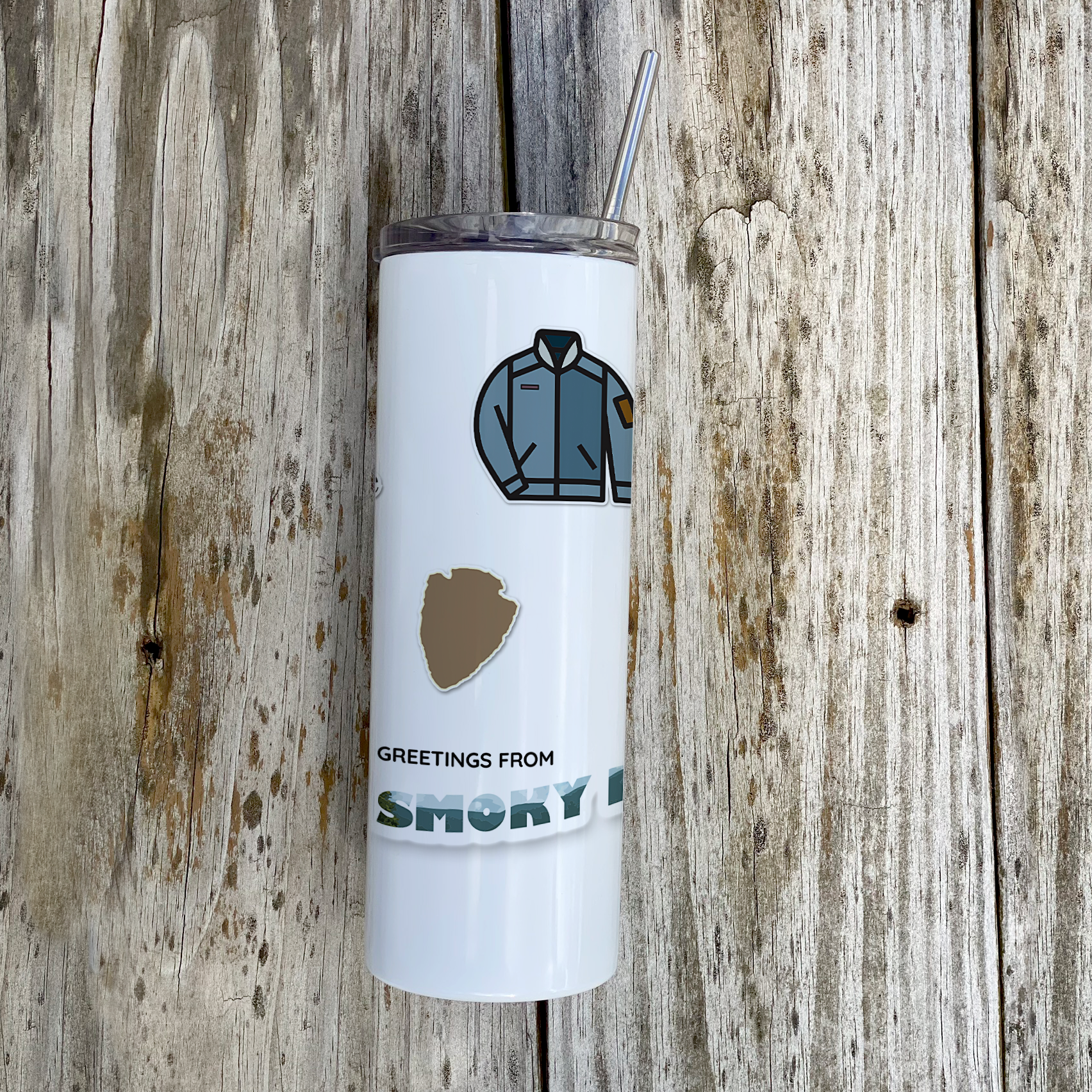 Vacation Collection (National Park - Smoky Mountains) 20 Oz Stainless Steel White Travel Tumbler with Straw SSTUMW0102