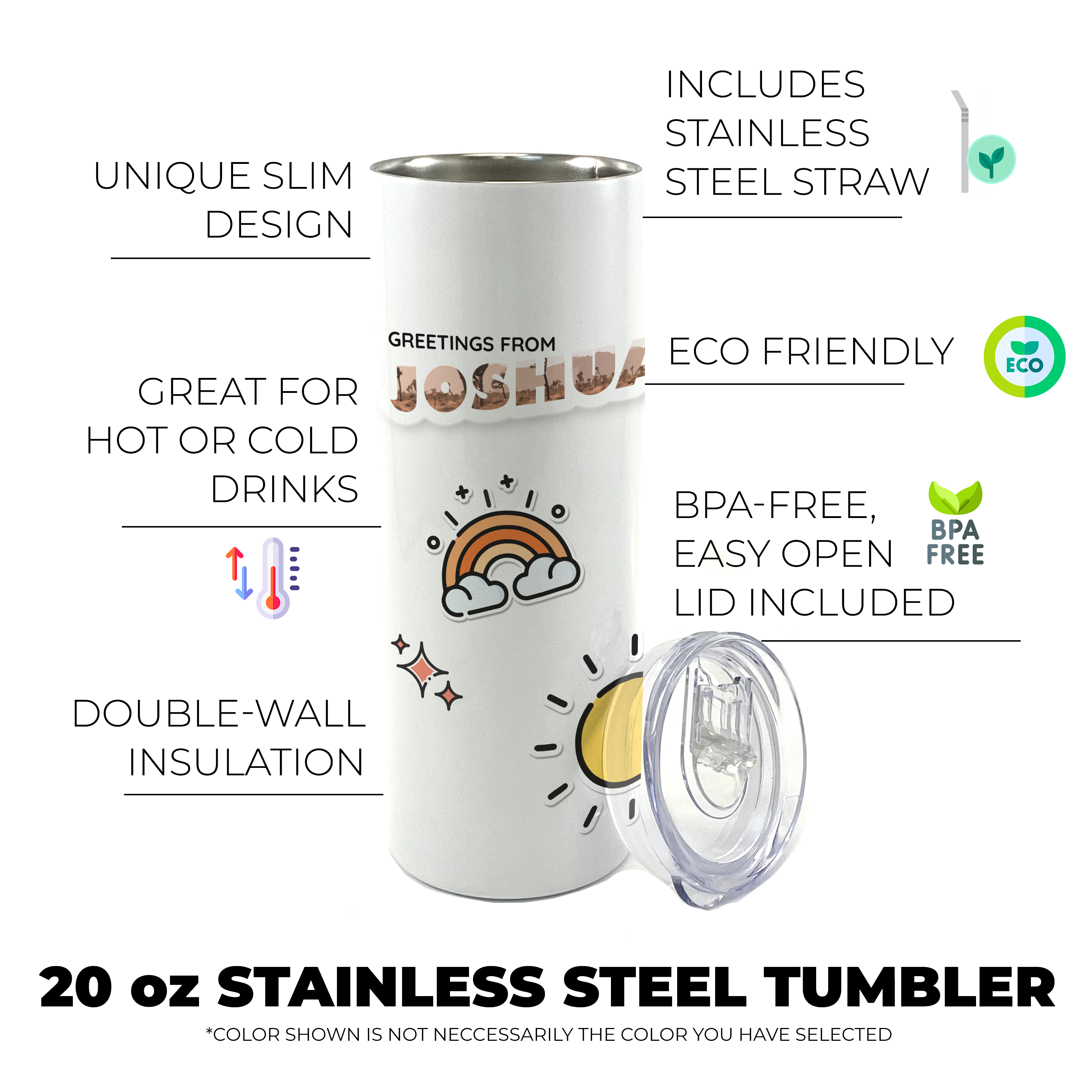 Vacation Collection (National Park - Joshua Tree) 20 Oz Stainless Steel White Travel Tumbler with Straw SSTUMW0104