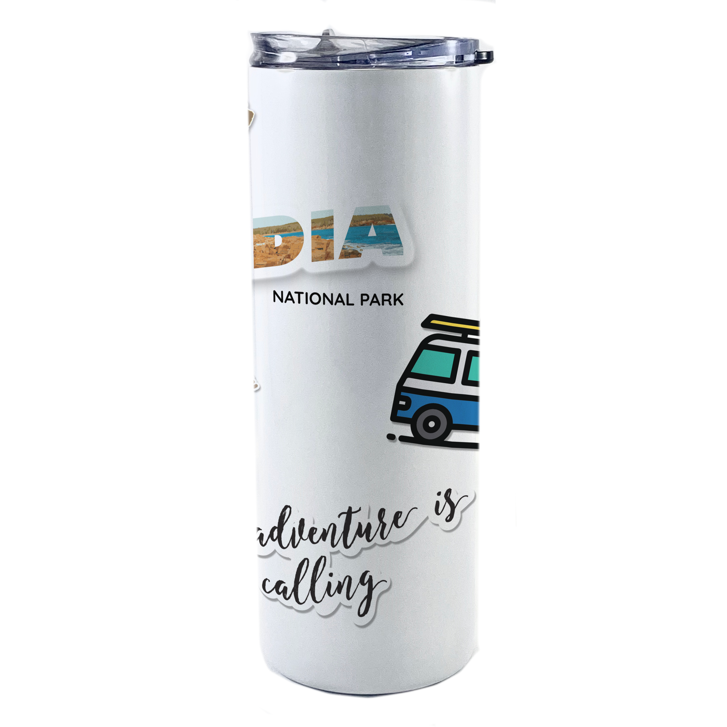 Vacation Collection (National Park - Acadia) 20 Oz Stainless Steel White Travel Tumbler with Straw SSTUMW0105