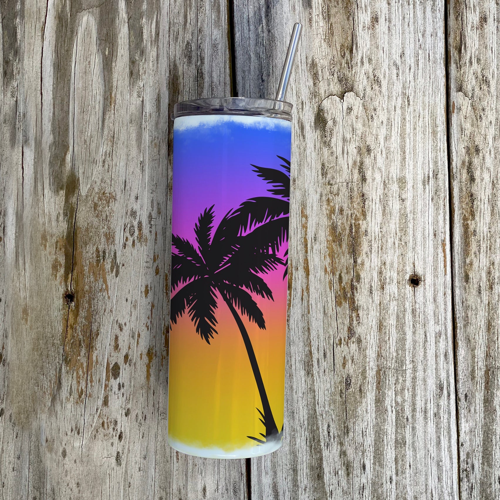 Vacation Collection (Tropical Sunset - Personalized) 20 Oz Stainless Steel Travel Tumbler with Straw