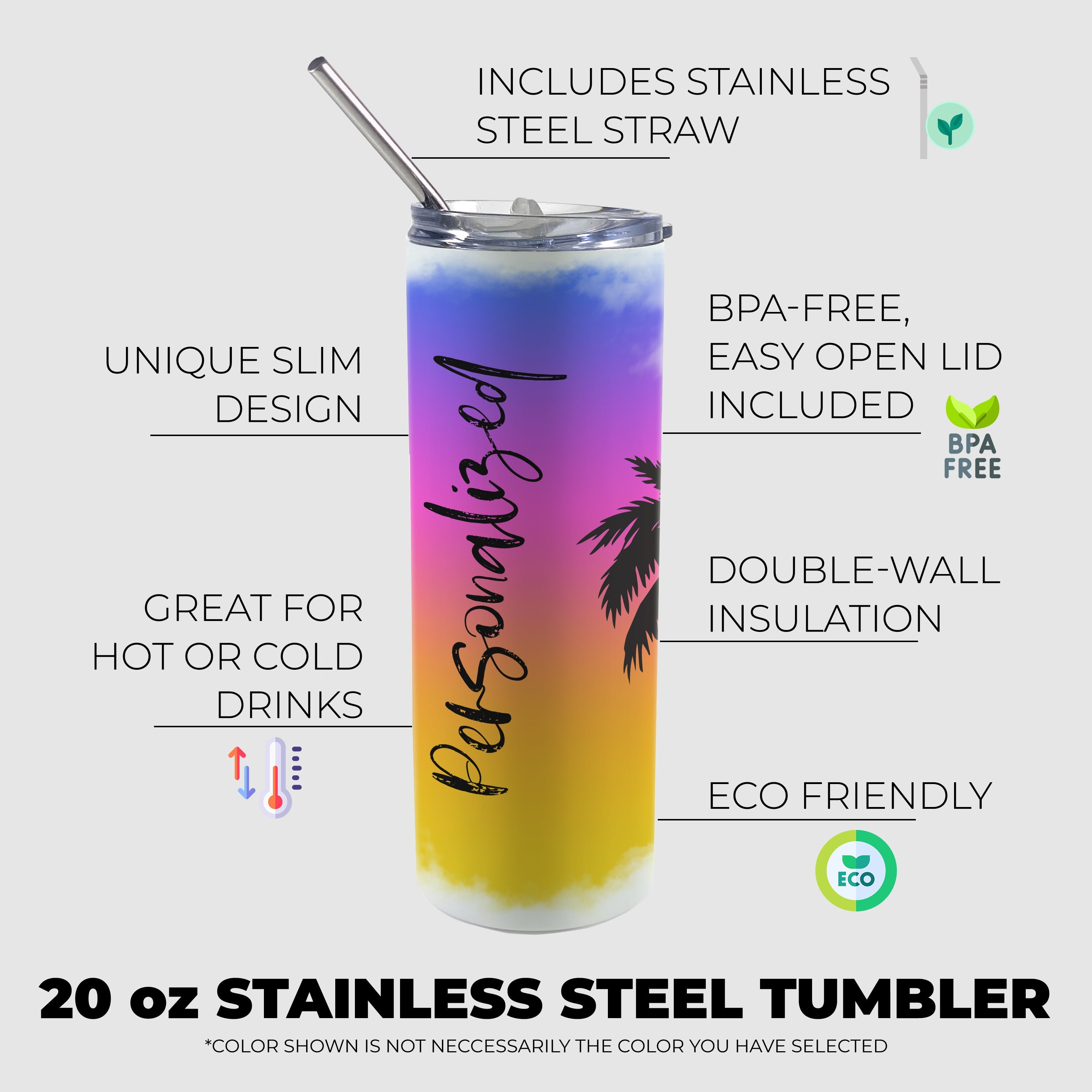 Vacation Collection (Tropical Sunset - Personalized) 20 Oz Stainless Steel Travel Tumbler with Straw