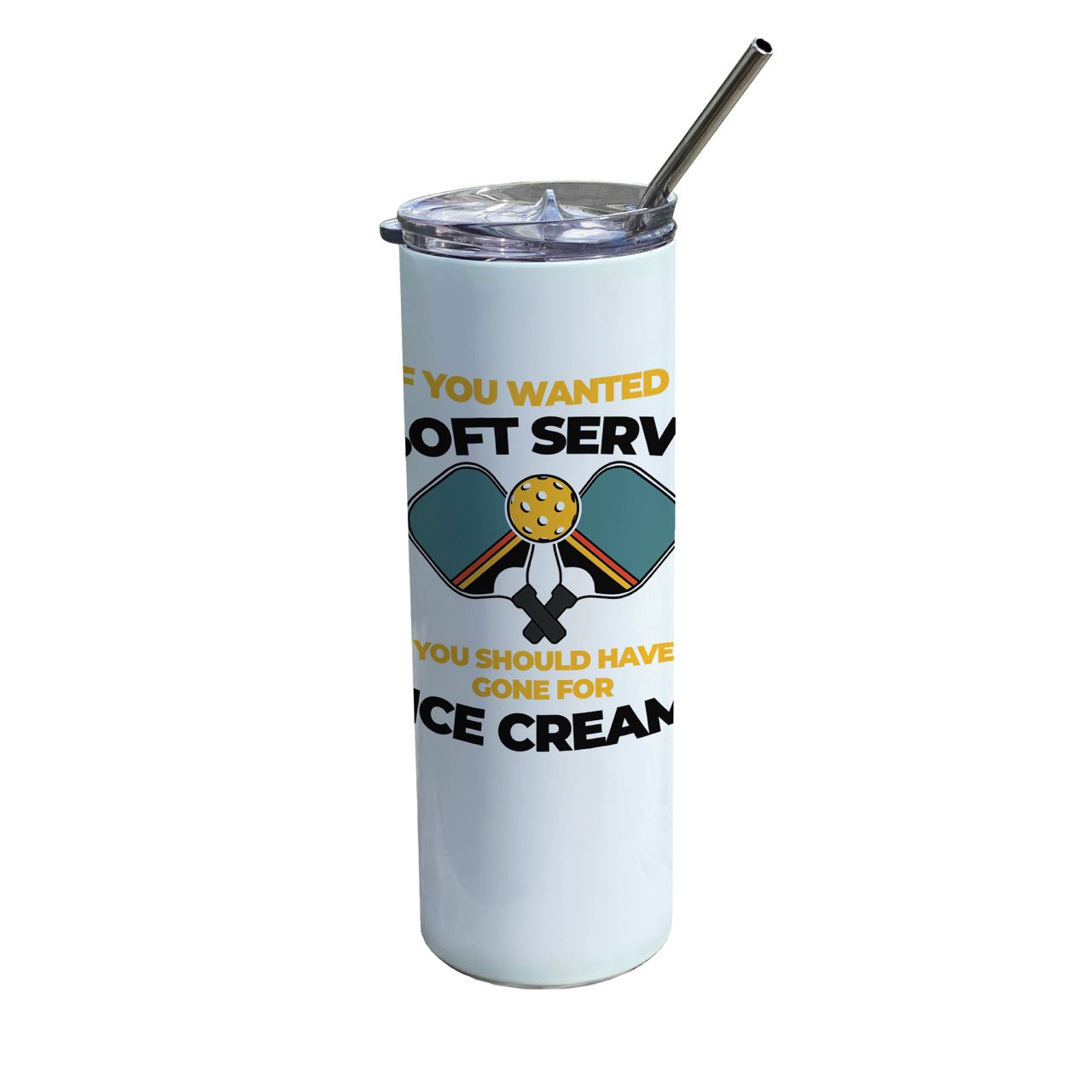 Trend Setters Originals (Soft Serve Pickleball - White) 20 Oz Stainless Steel Travel Tumbler with Straw SSTUMW0125