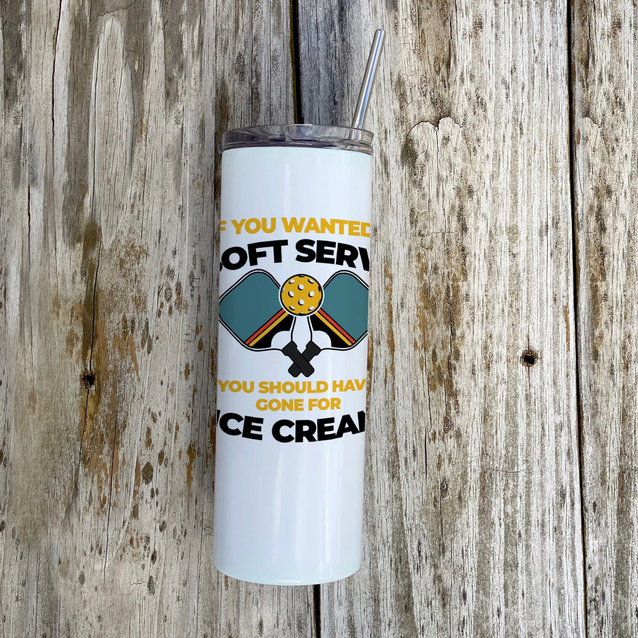 Trend Setters Originals (Soft Serve Pickleball - White) 20 Oz Stainless Steel Travel Tumbler with Straw SSTUMW0125