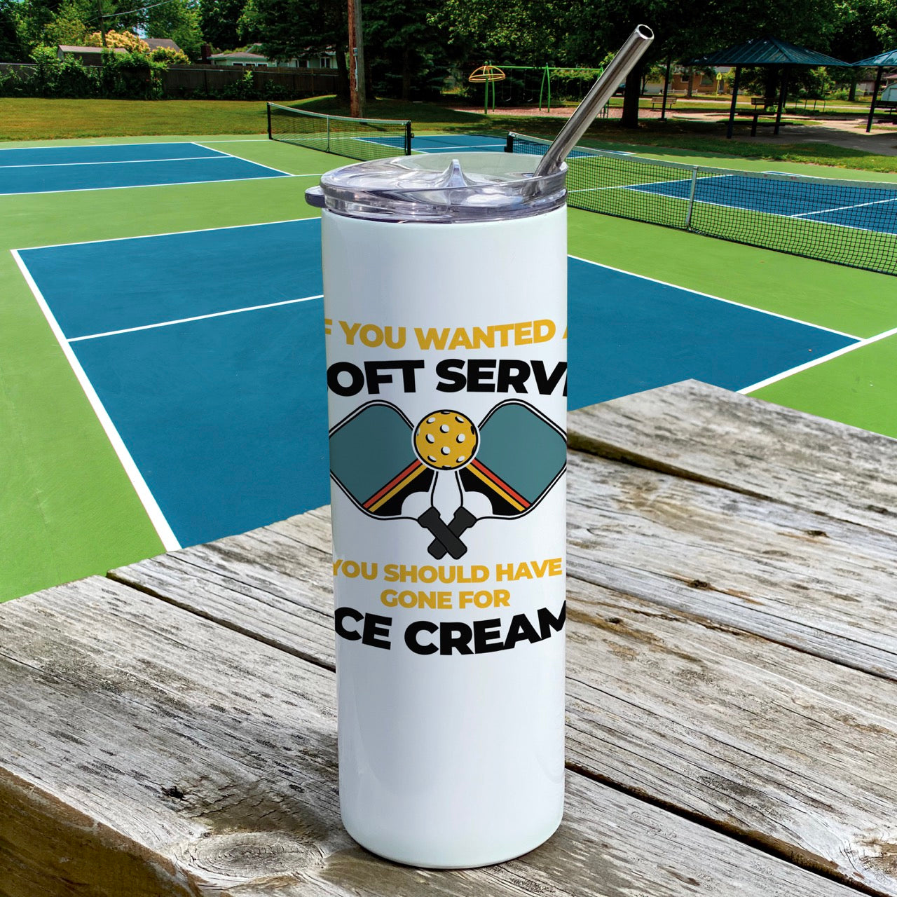 Trend Setters Originals (Soft Serve Pickleball - White) 20 Oz Stainless Steel Travel Tumbler with Straw SSTUMW0125