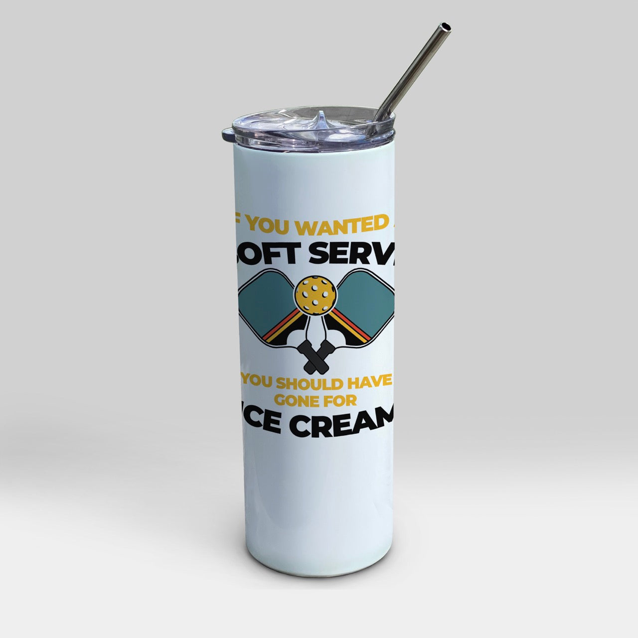 Trend Setters Originals (Soft Serve Pickleball - White) 20 Oz Stainless Steel Travel Tumbler with Straw SSTUMW0125