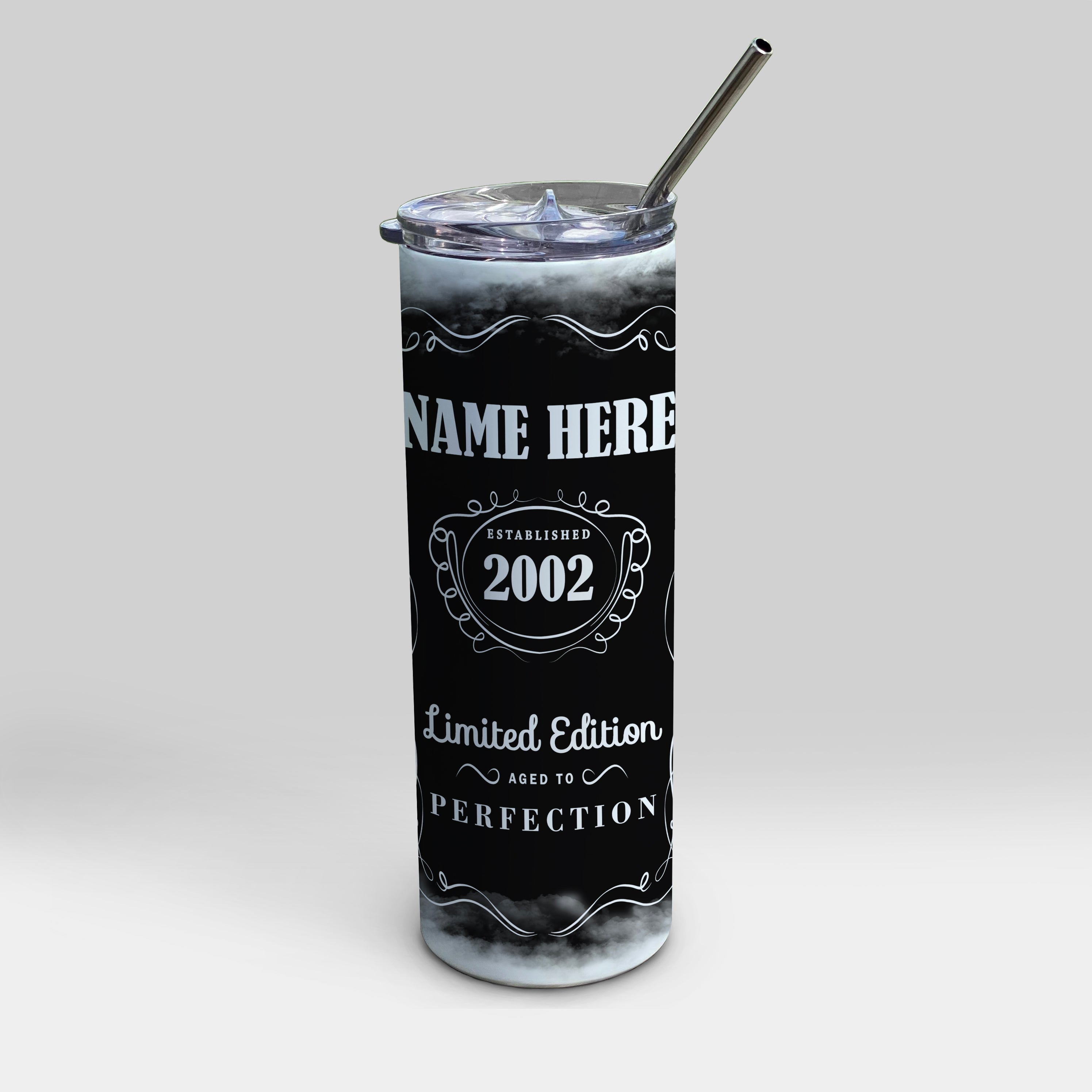 Birthday Collection (Whiskey Bottle Design - Personalized) 20 Oz Stainless Steel Travel Tumbler with Straw