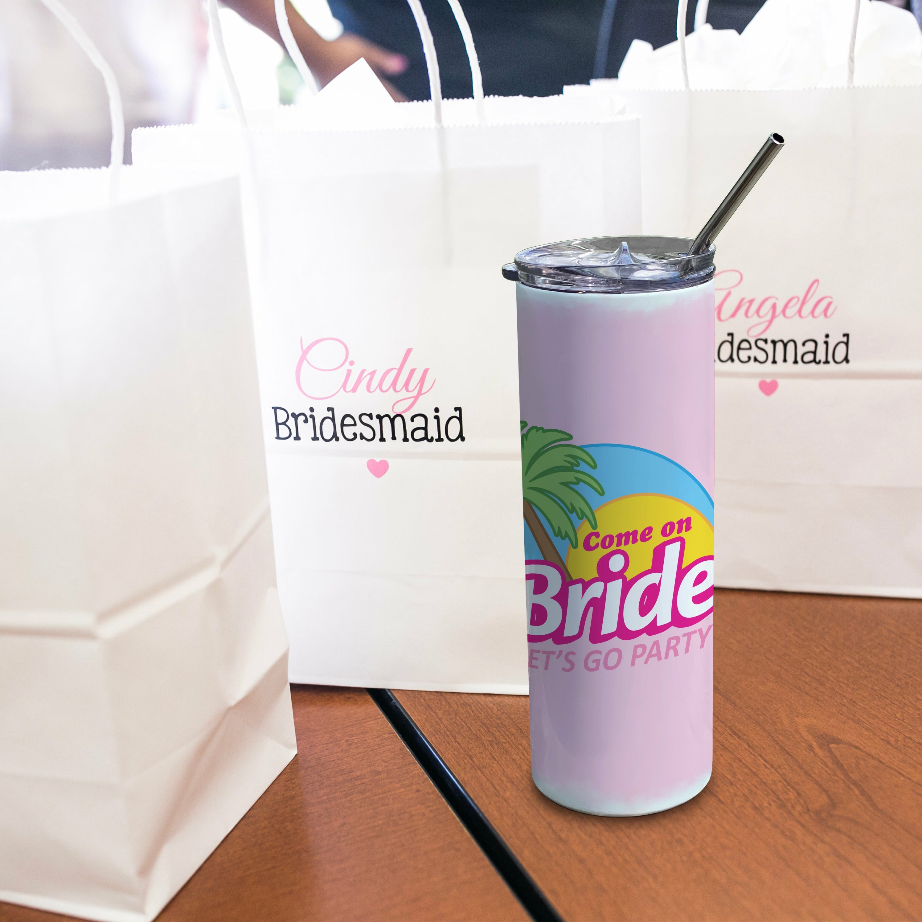 Bridal Collection (Come On Bride, Let's Go Party - Personalized) 20 oz Stainless Steel Travel Tumbler with Straw