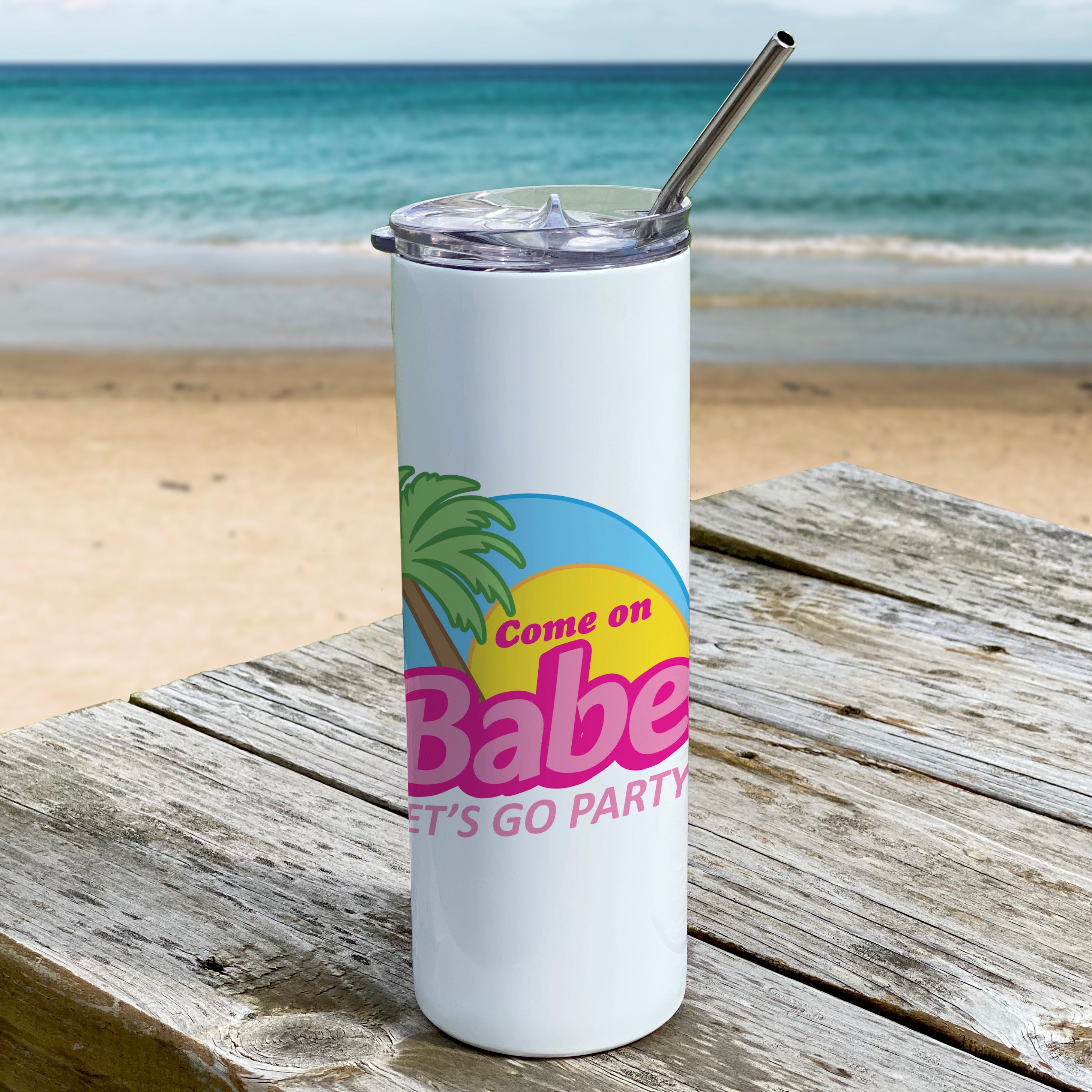 Bridal Collection (Come On Babe, Let's Go Party - Personalized) 20 oz Stainless Steel Travel Tumbler with Straw