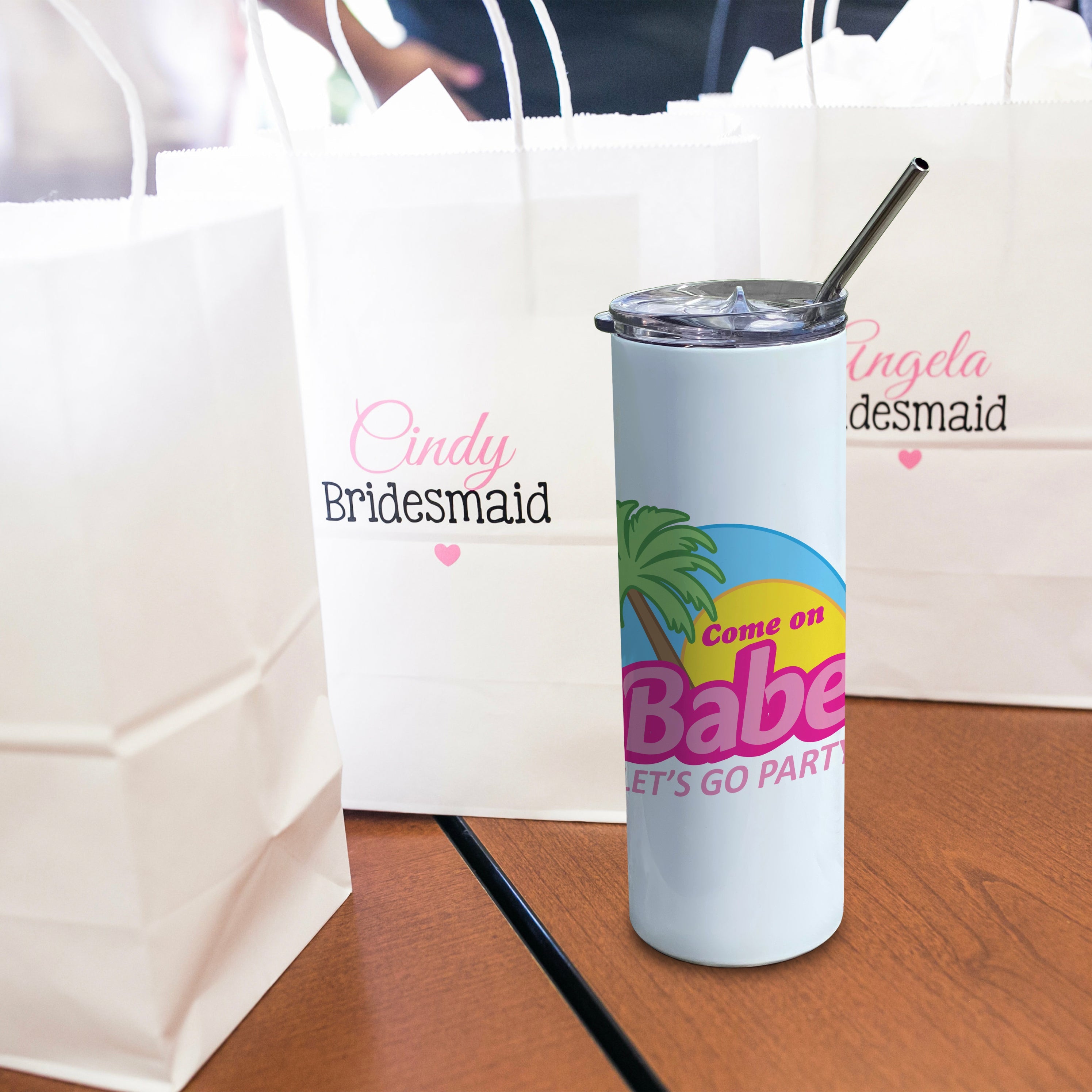 Bridal Collection (Come On Babe, Let's Go Party - Personalized) 20 oz Stainless Steel Travel Tumbler with Straw