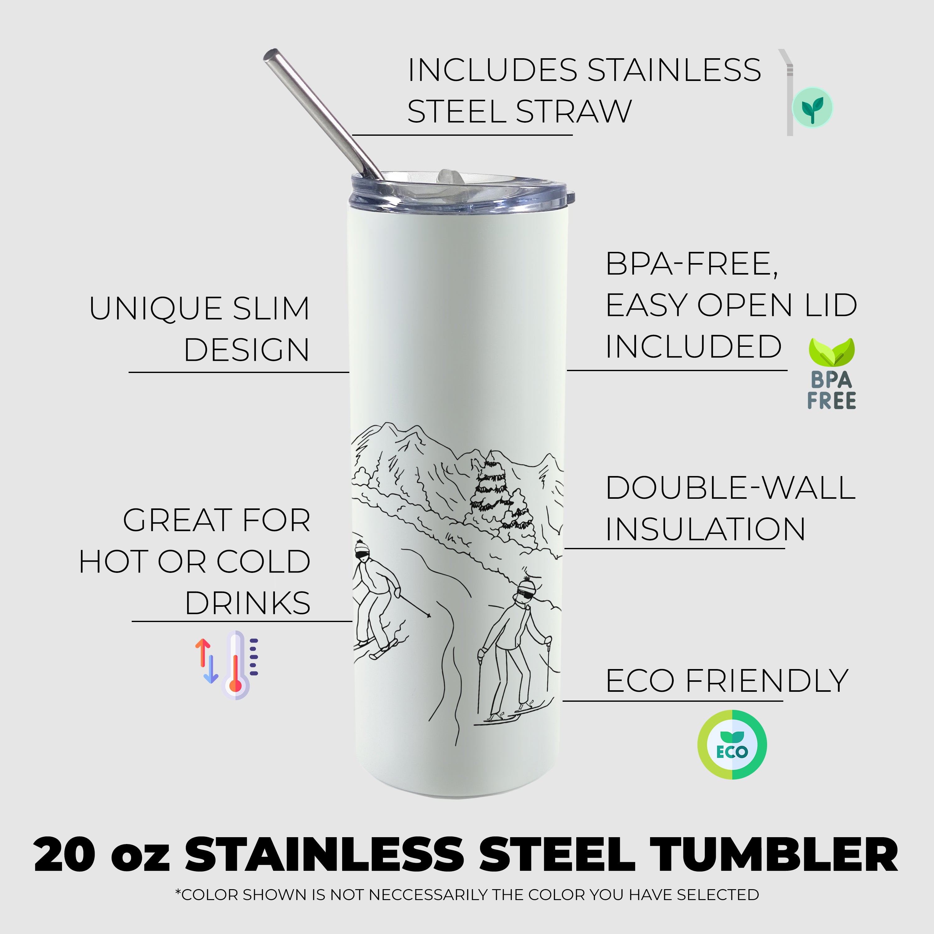 Sports Collection (Ski Mountain) 20oz Stainless Steel Tumbler with Straw