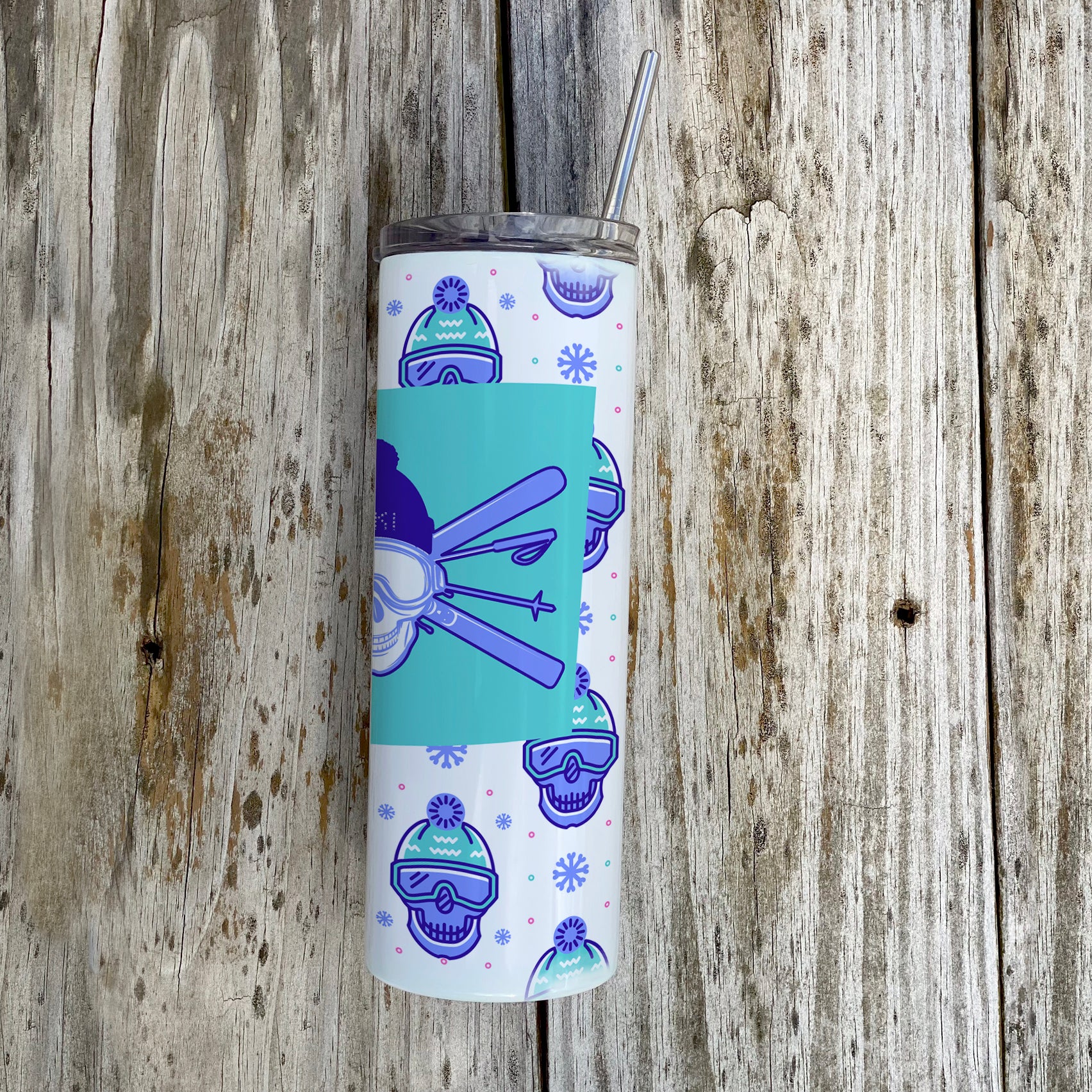 Sports Collection (Ski Skulls) 20oz Stainless Steel Tumbler with Straw