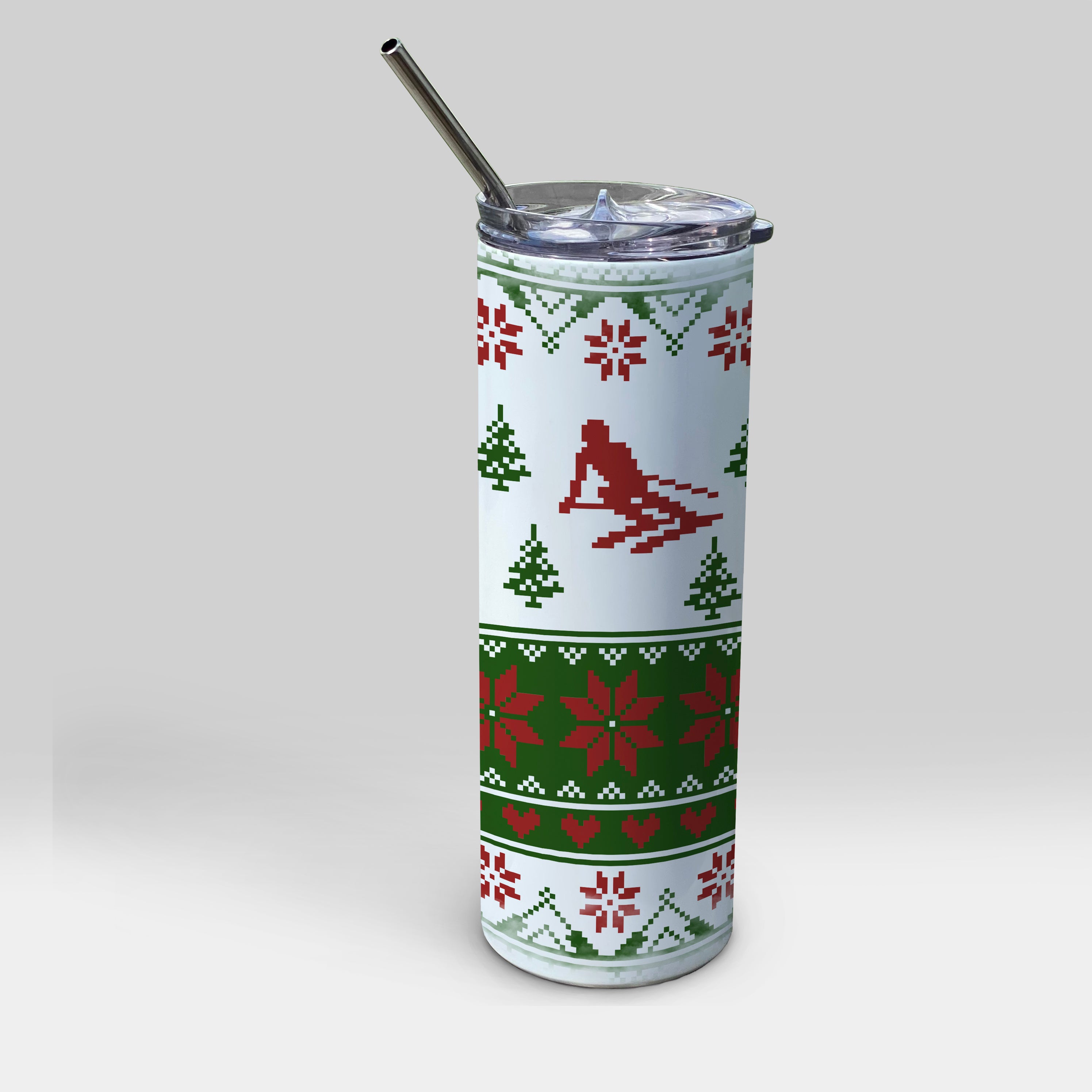 Sports Collection (Skiing Ugly Sweater - Red & Green) 20oz Stainless Steel Tumbler with Straw