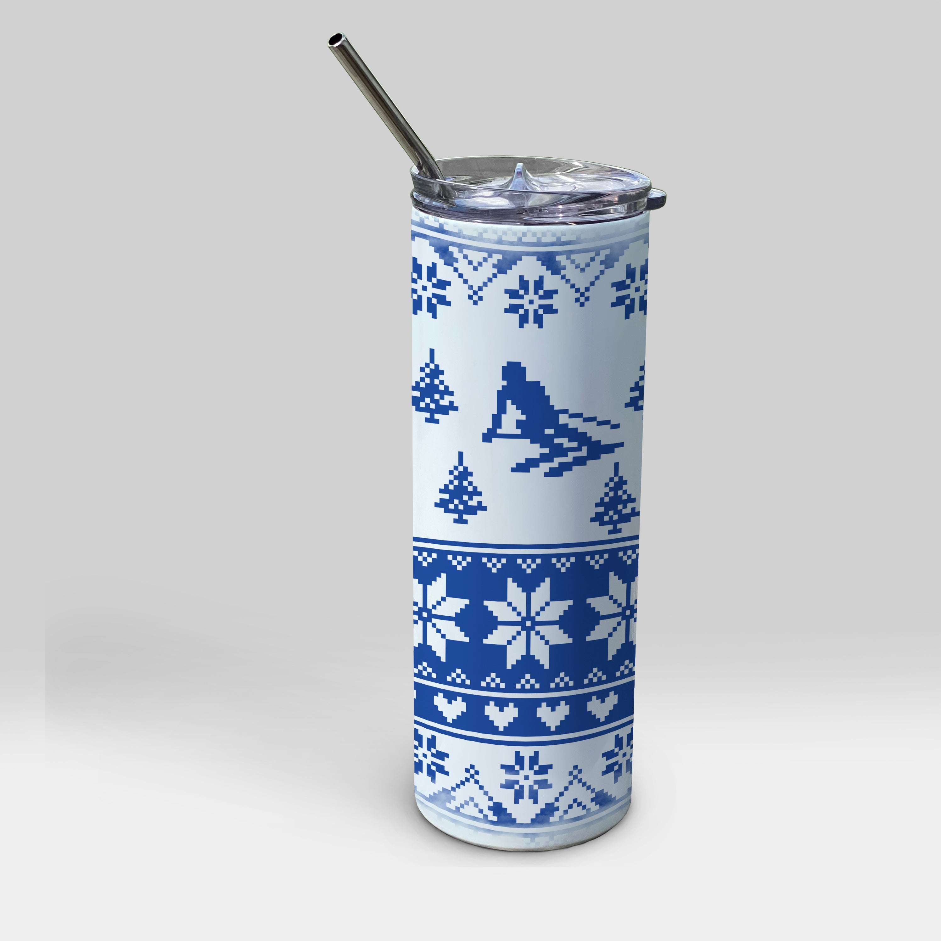 Sports Collection (Skiing Ugly Sweater - Blue) 20oz Stainless Steel Tumbler with Straw