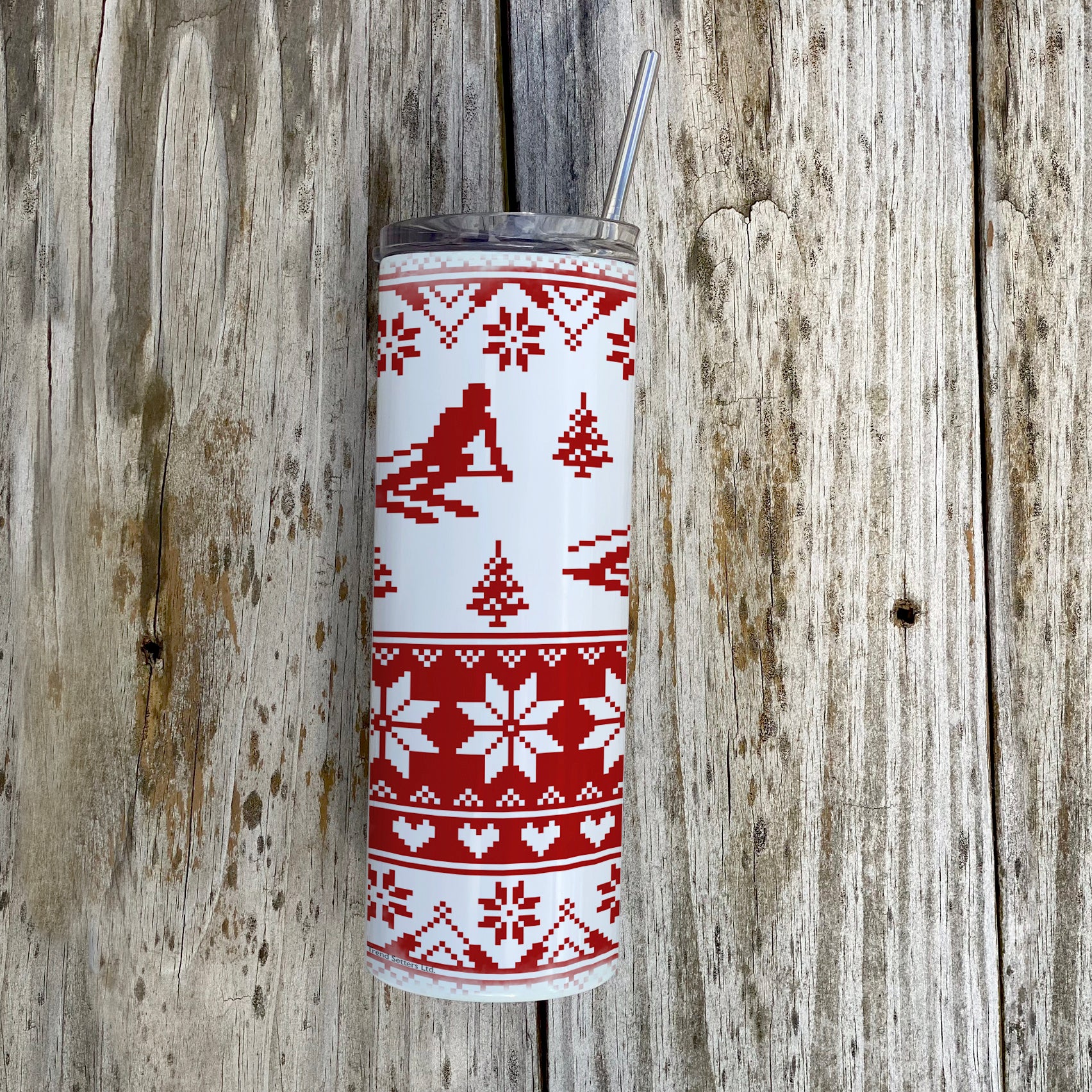 Sports Collection (Skiing Ugly Sweater - Red) 20oz Stainless Steel Tumbler with Straw