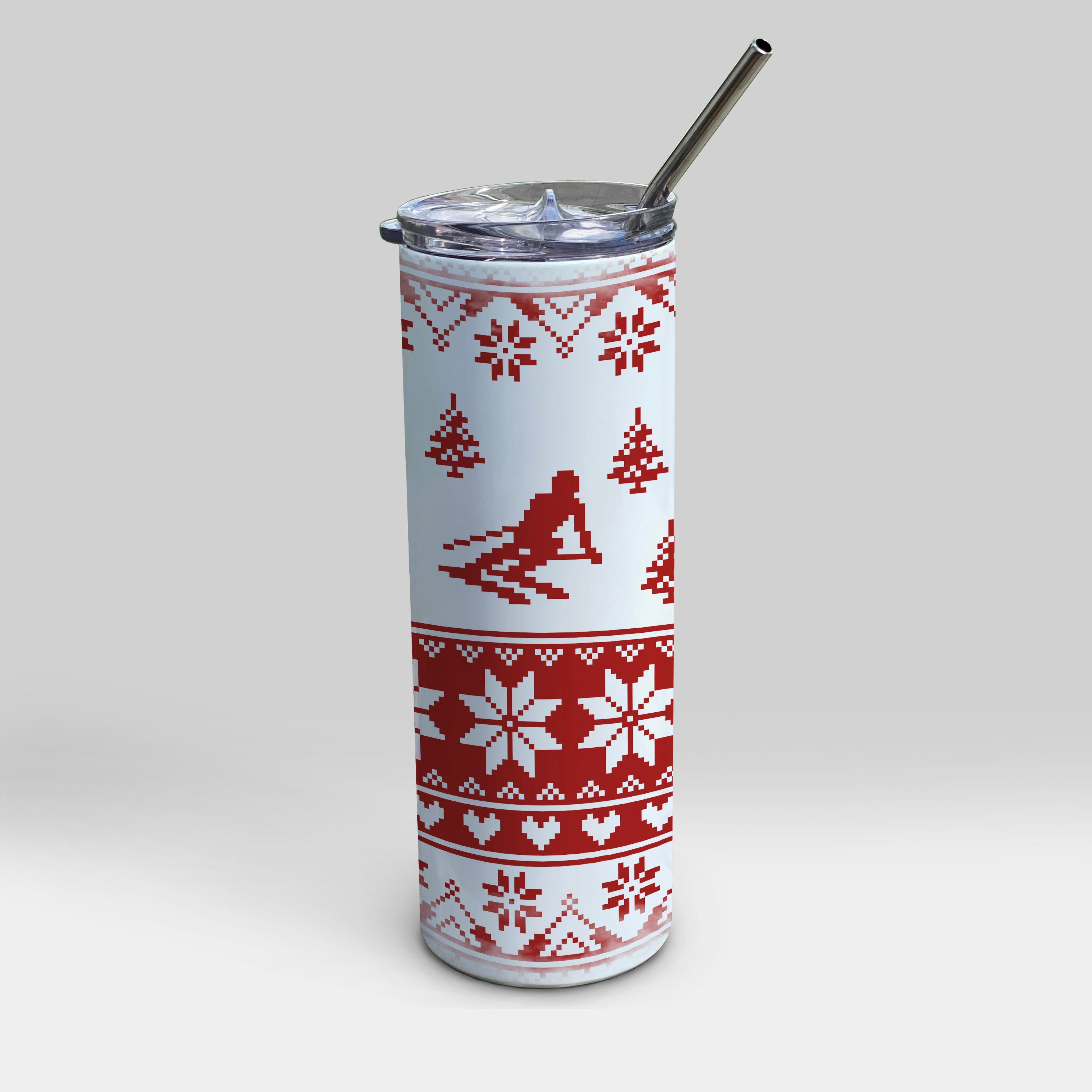 Sports Collection (Skiing Ugly Sweater - Red) 20oz Stainless Steel Tumbler with Straw