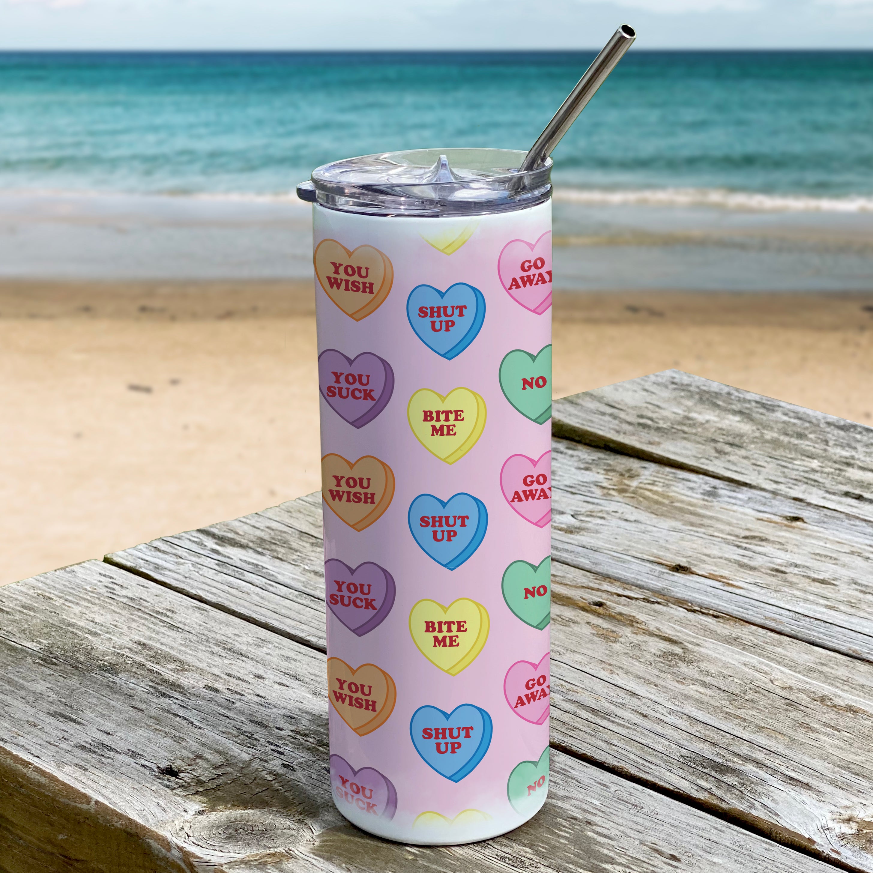 Valentines Day Collection (Anti-Valentine Hearts) 20 oz Stainless Steel Travel White Tumbler with Straw SSTUMW0146