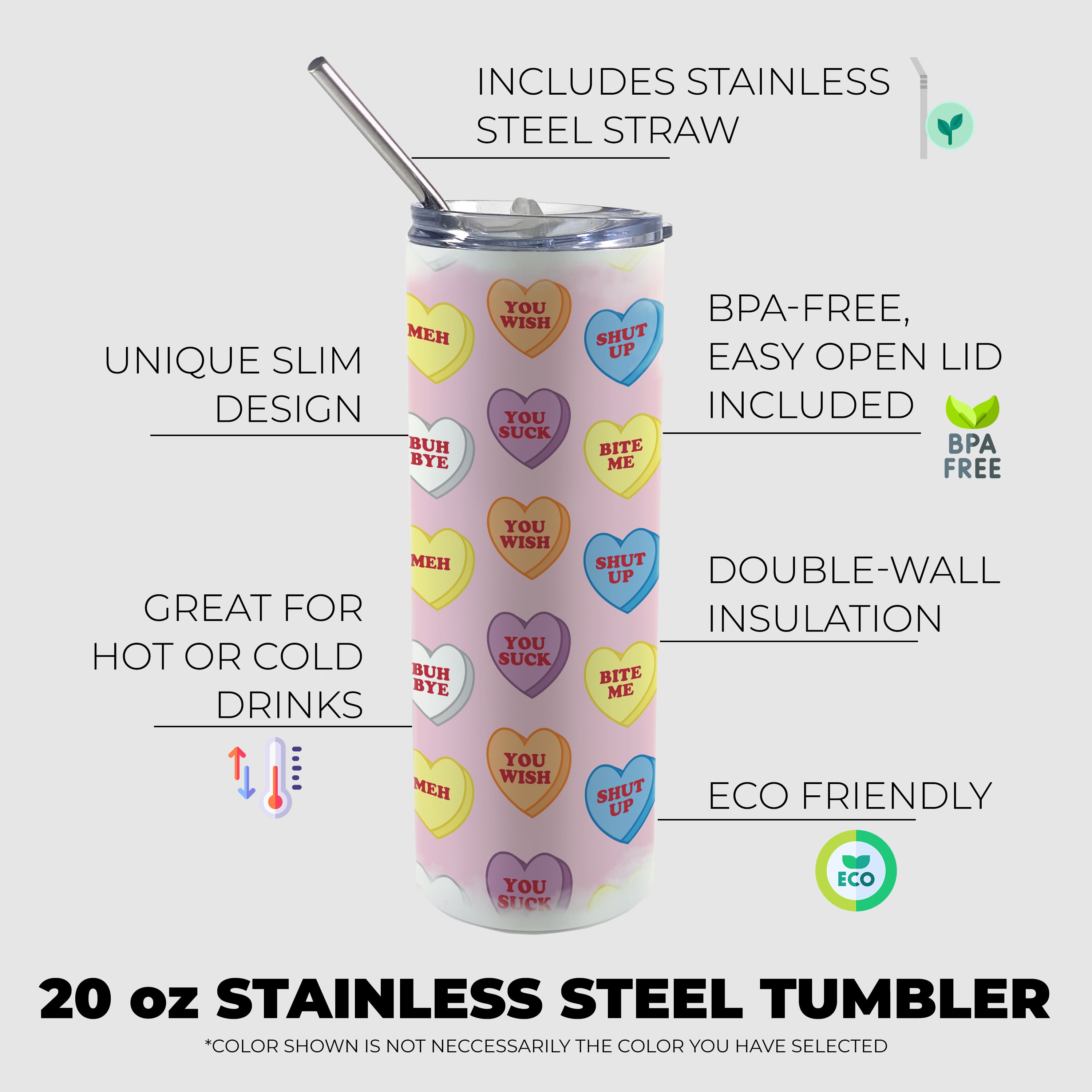 Valentines Day Collection (Anti-Valentine Hearts) 20 oz Stainless Steel Travel White Tumbler with Straw SSTUMW0146