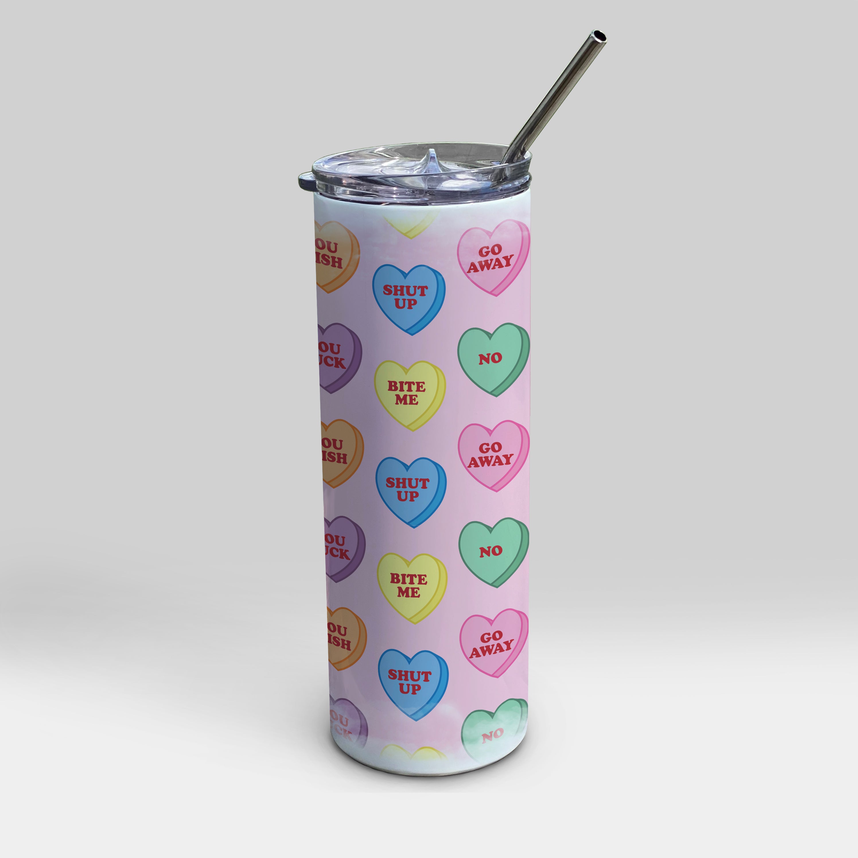 Valentines Day Collection (Anti-Valentine Hearts) 20 oz Stainless Steel Travel White Tumbler with Straw SSTUMW0146