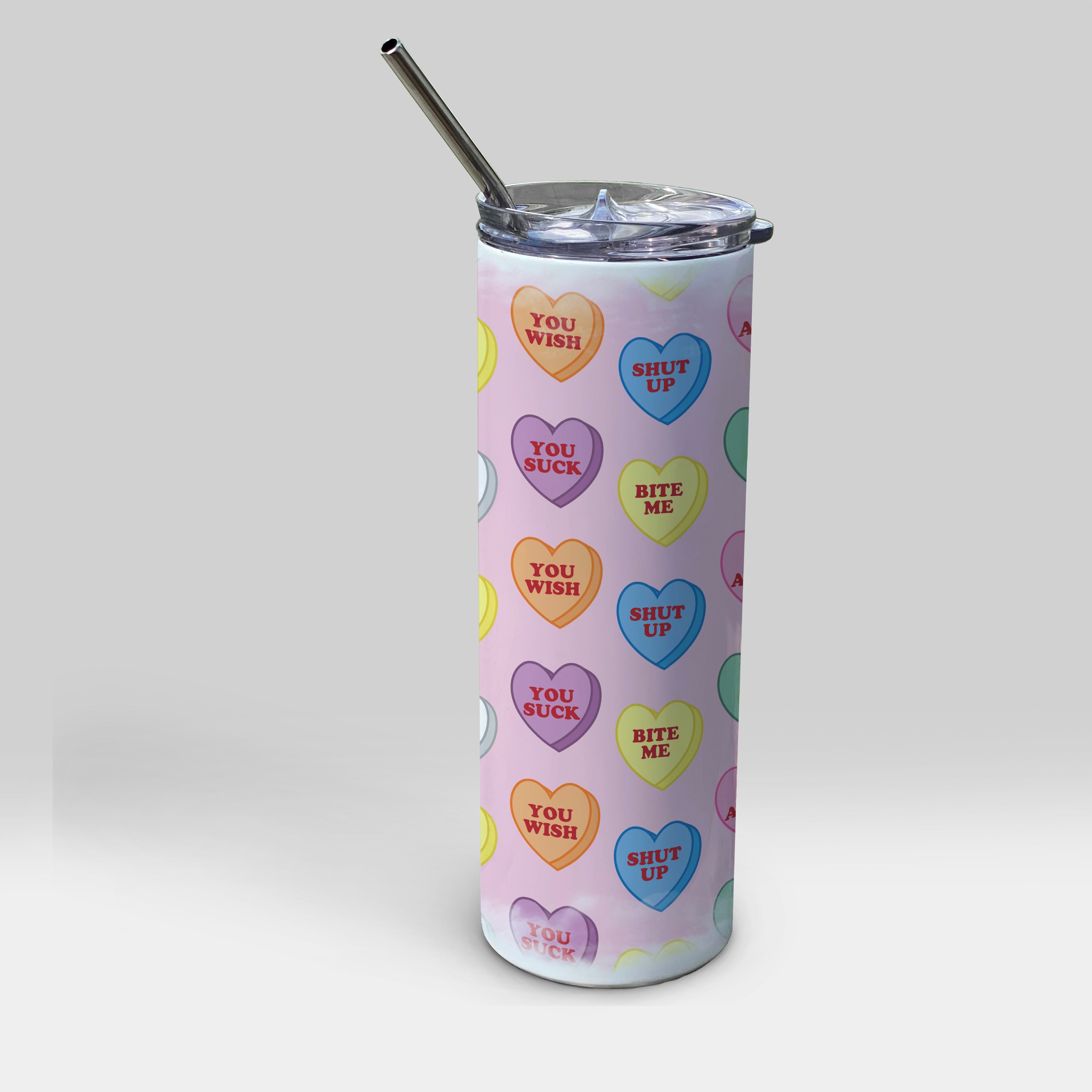 Valentines Day Collection (Anti-Valentine Hearts) 20 oz Stainless Steel Travel White Tumbler with Straw SSTUMW0146