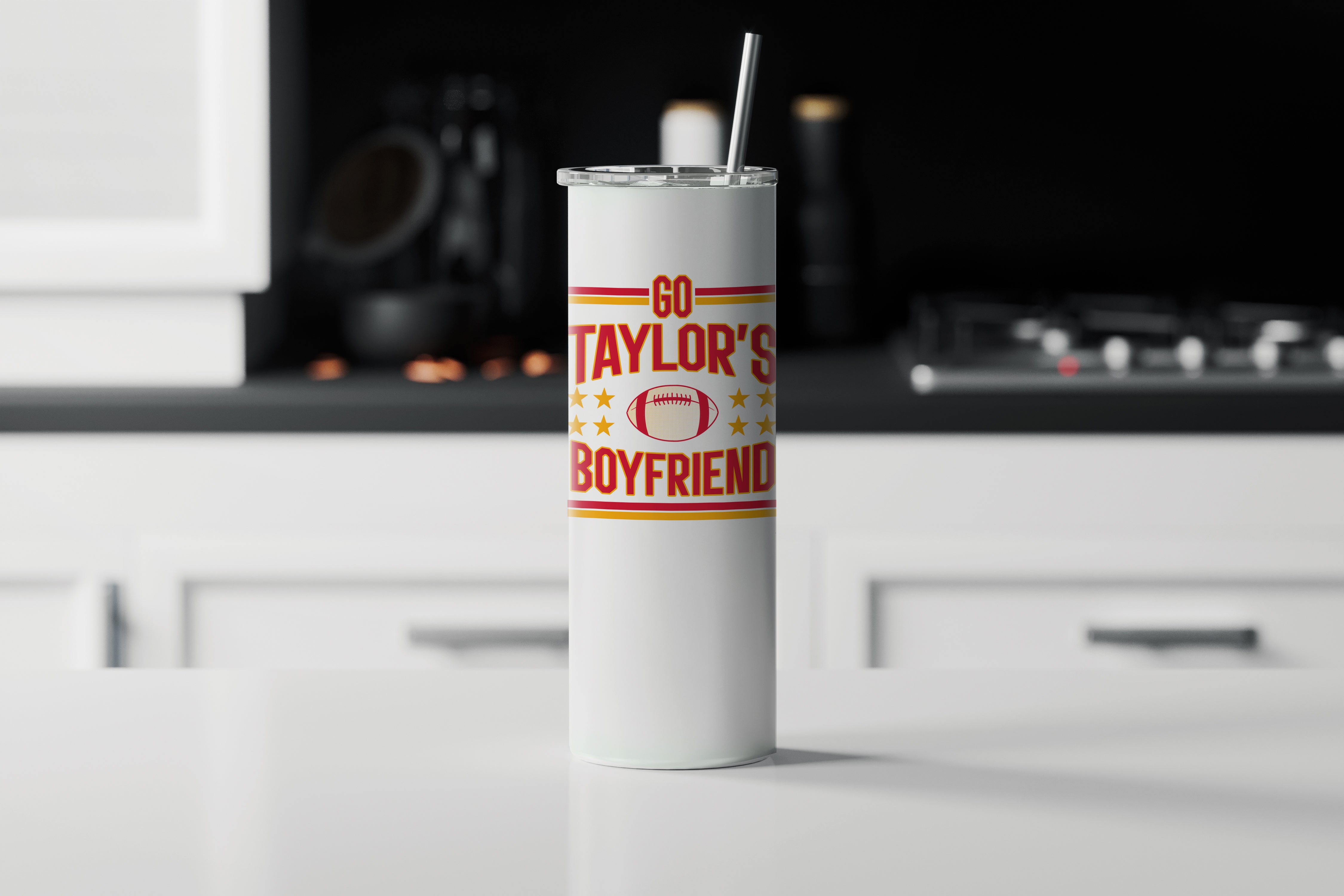 Sports Collection (Go Taylors Boyfriend) 20 oz Stainless Steel Travel White Tumbler with Straw SSTUMW0151