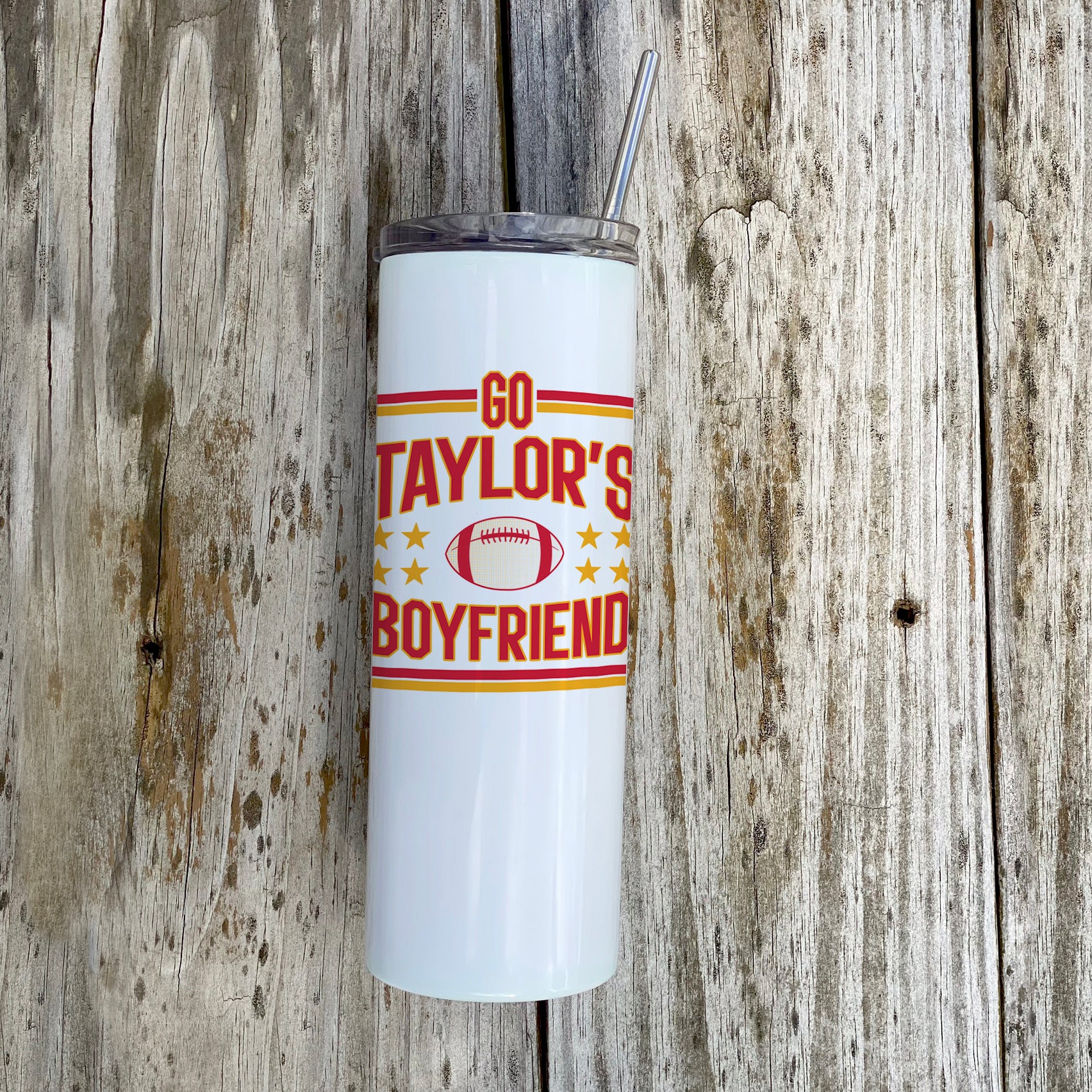 Sports Collection (Go Taylors Boyfriend) 20 oz Stainless Steel Travel White Tumbler with Straw SSTUMW0151