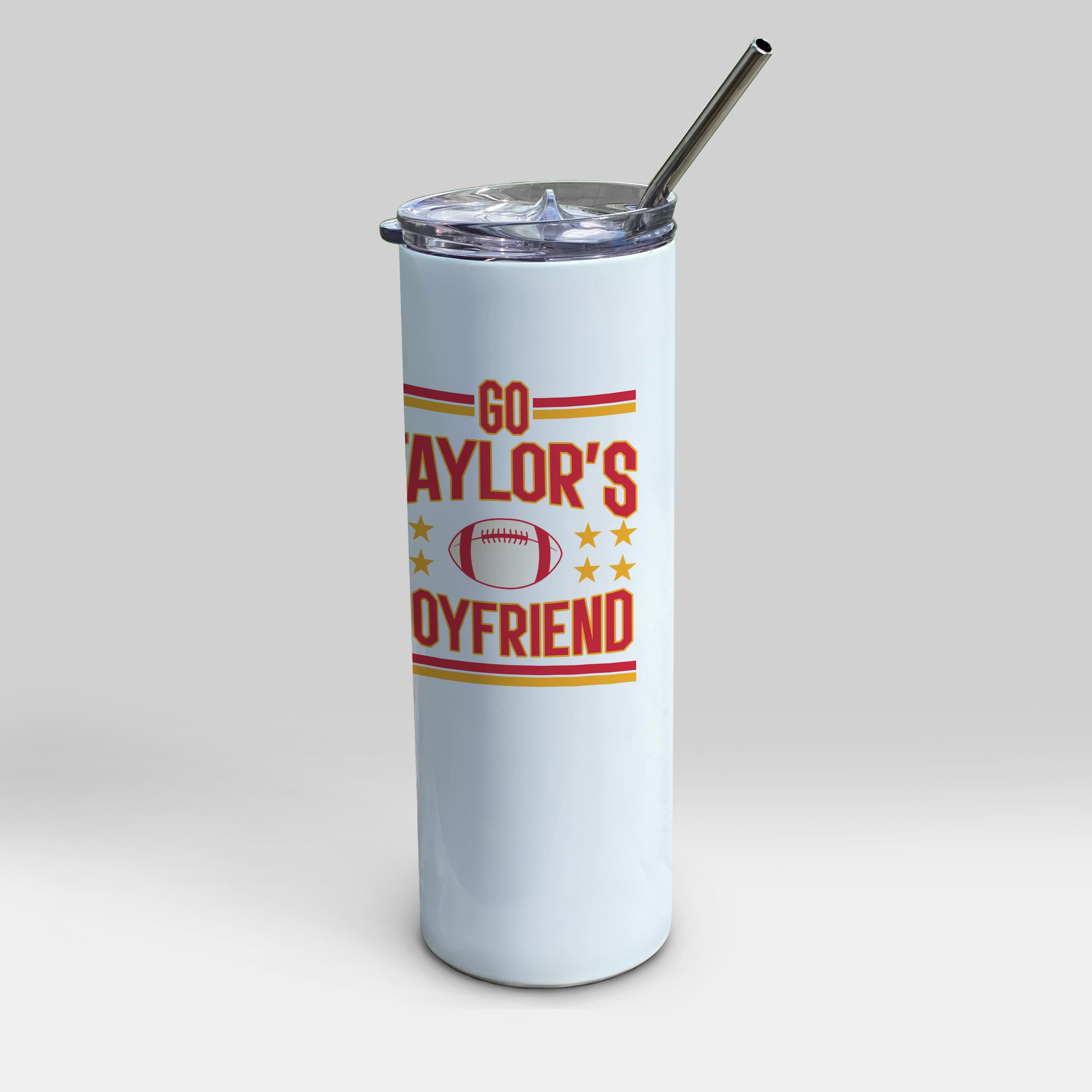 Sports Collection (Go Taylors Boyfriend) 20 oz Stainless Steel Travel White Tumbler with Straw SSTUMW0151