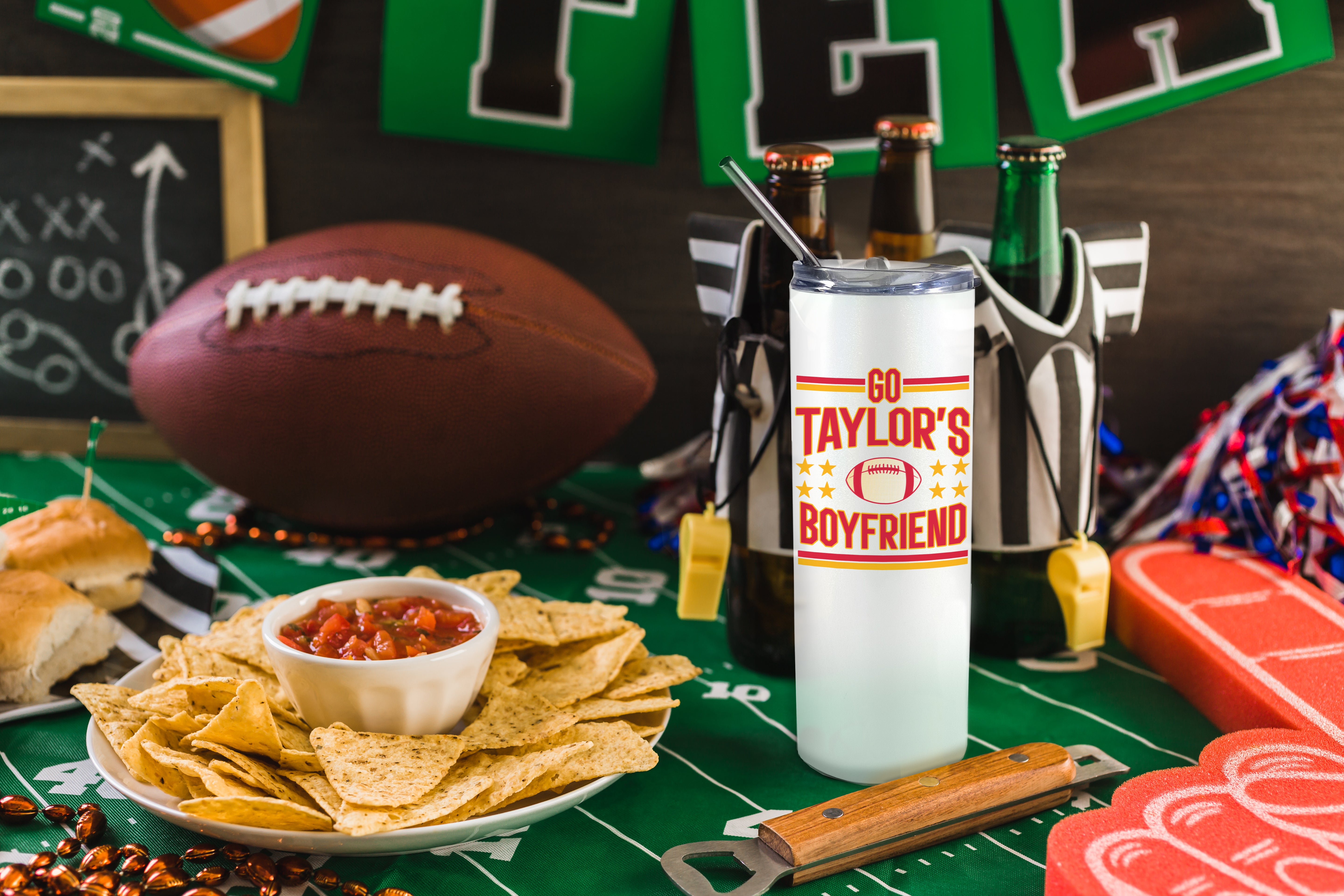 Sports Collection (Go Taylors Boyfriend) 20 oz Stainless Steel Travel White Tumbler with Straw SSTUMW0151