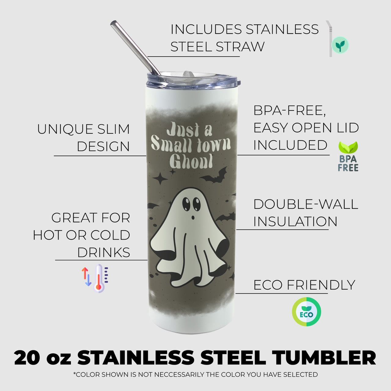 Trend Setters Originals (Small Town Ghoul) 20 oz Stainless Steel Travel Tumbler with Straw SSTUMW0162