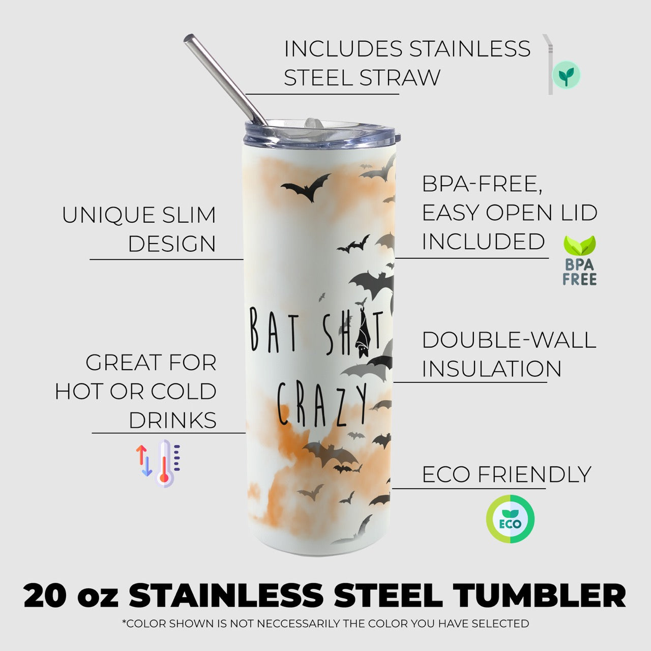 Trend Setters Originals (Bat Crazy) 20 oz Stainless Steel Travel Tumbler with Straw SSTUMW0168