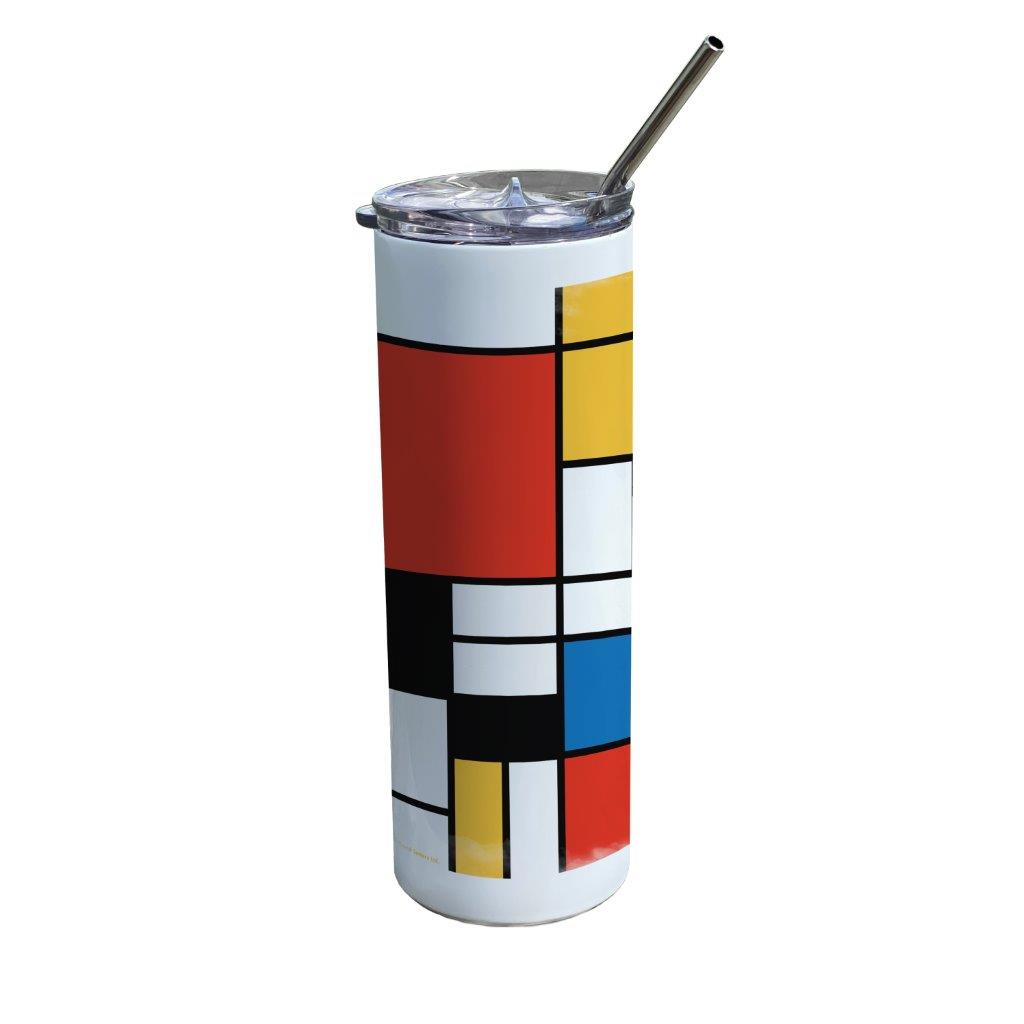 Trend Setters Originals (Modern Art Blocks) 20 oz Stainless Steel Travel White Tumbler with Straw SSTUMW0169