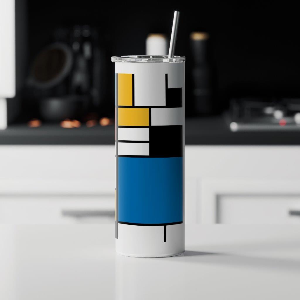 Trend Setters Originals (Modern Art Blocks) 20 oz Stainless Steel Travel White Tumbler with Straw SSTUMW0169