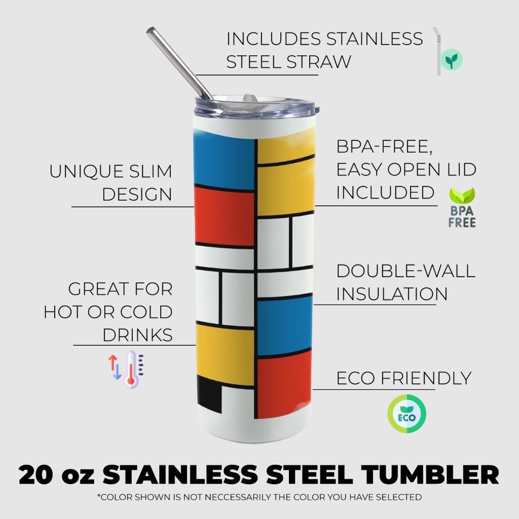 Trend Setters Originals (Modern Art Blocks) 20 oz Stainless Steel Travel White Tumbler with Straw SSTUMW0169