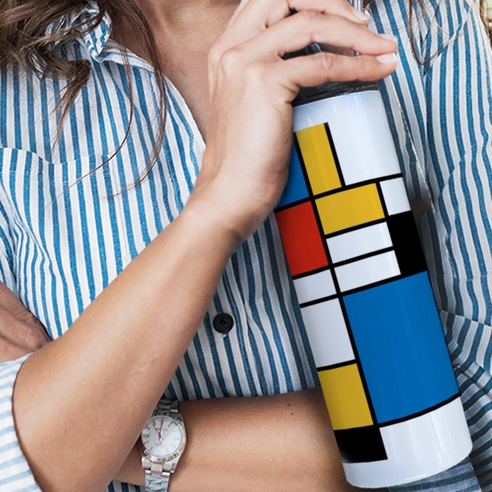 Trend Setters Originals (Modern Art Blocks) 20 oz Stainless Steel Travel White Tumbler with Straw SSTUMW0169