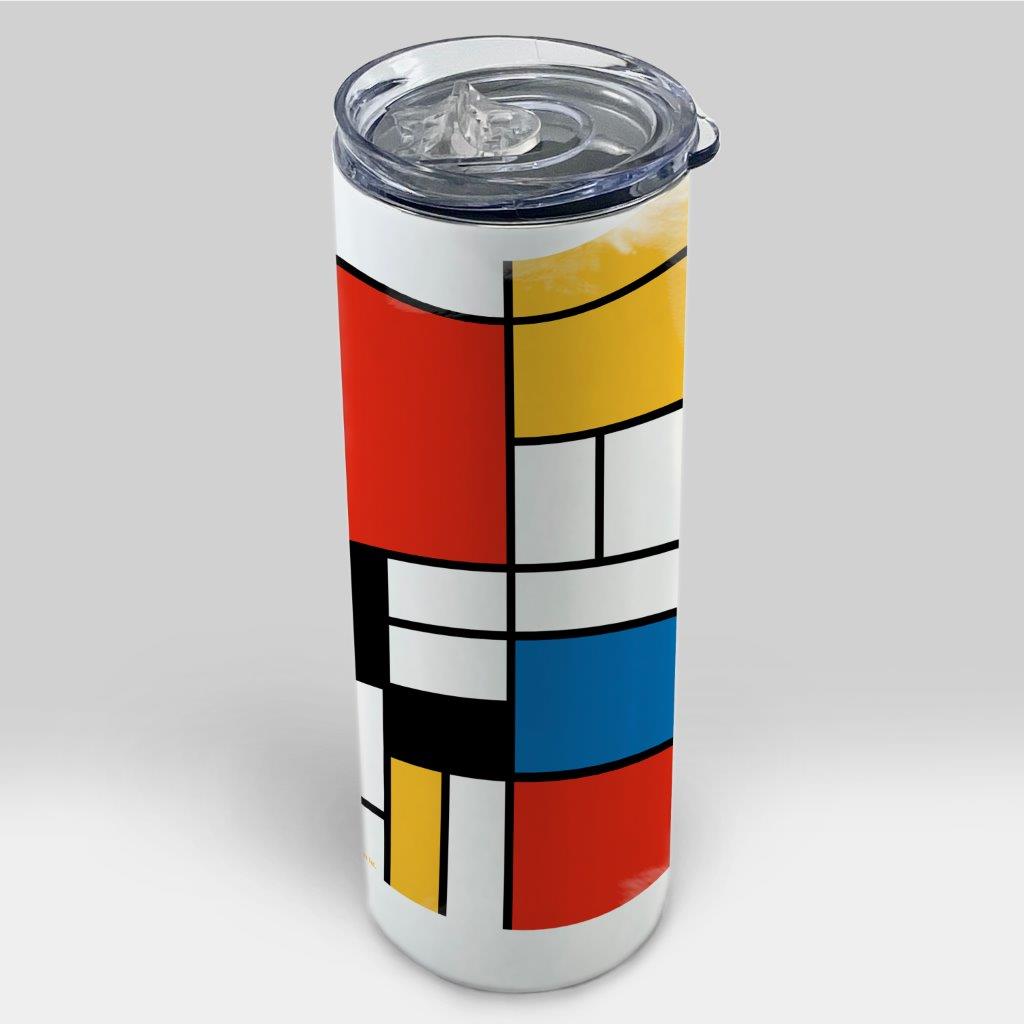 Trend Setters Originals (Modern Art Blocks) 20 oz Stainless Steel Travel White Tumbler with Straw SSTUMW0169