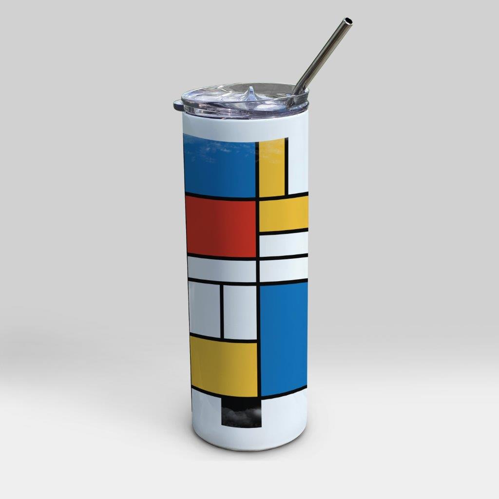 Trend Setters Originals (Modern Art Blocks) 20 oz Stainless Steel Travel White Tumbler with Straw SSTUMW0169