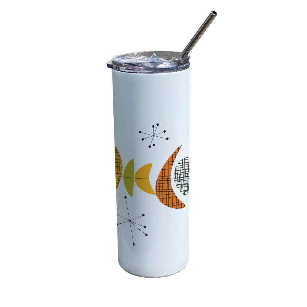 Trend Setters Originals (Mid-Century Modern Atomic) 20 oz Stainless Steel Travel White Tumbler with Straw SSTUMW0170