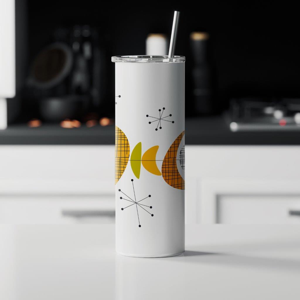 Trend Setters Originals (Mid-Century Modern Atomic) 20 oz Stainless Steel Travel White Tumbler with Straw SSTUMW0170