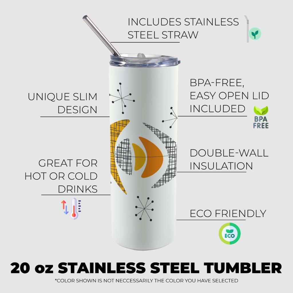 Trend Setters Originals (Mid-Century Modern Atomic) 20 oz Stainless Steel Travel White Tumbler with Straw SSTUMW0170
