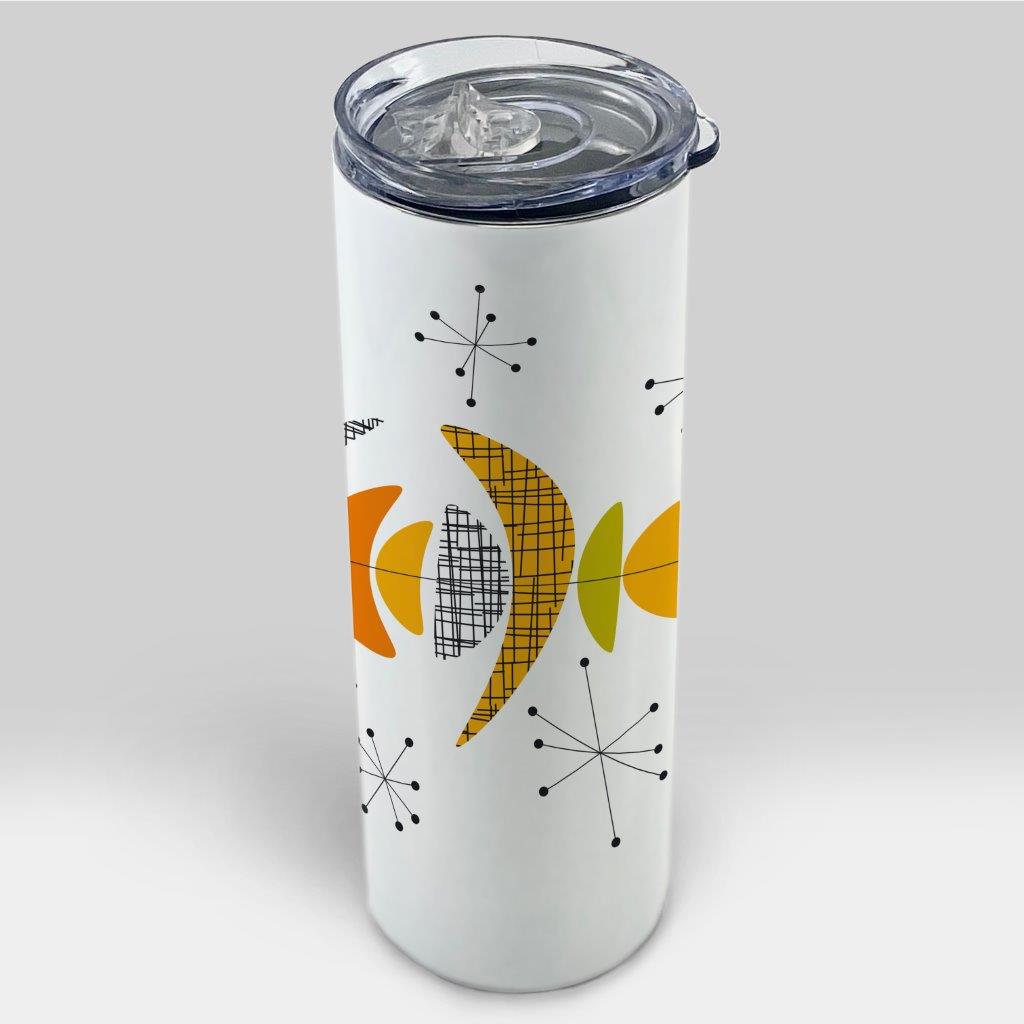Trend Setters Originals (Mid-Century Modern Atomic) 20 oz Stainless Steel Travel White Tumbler with Straw SSTUMW0170