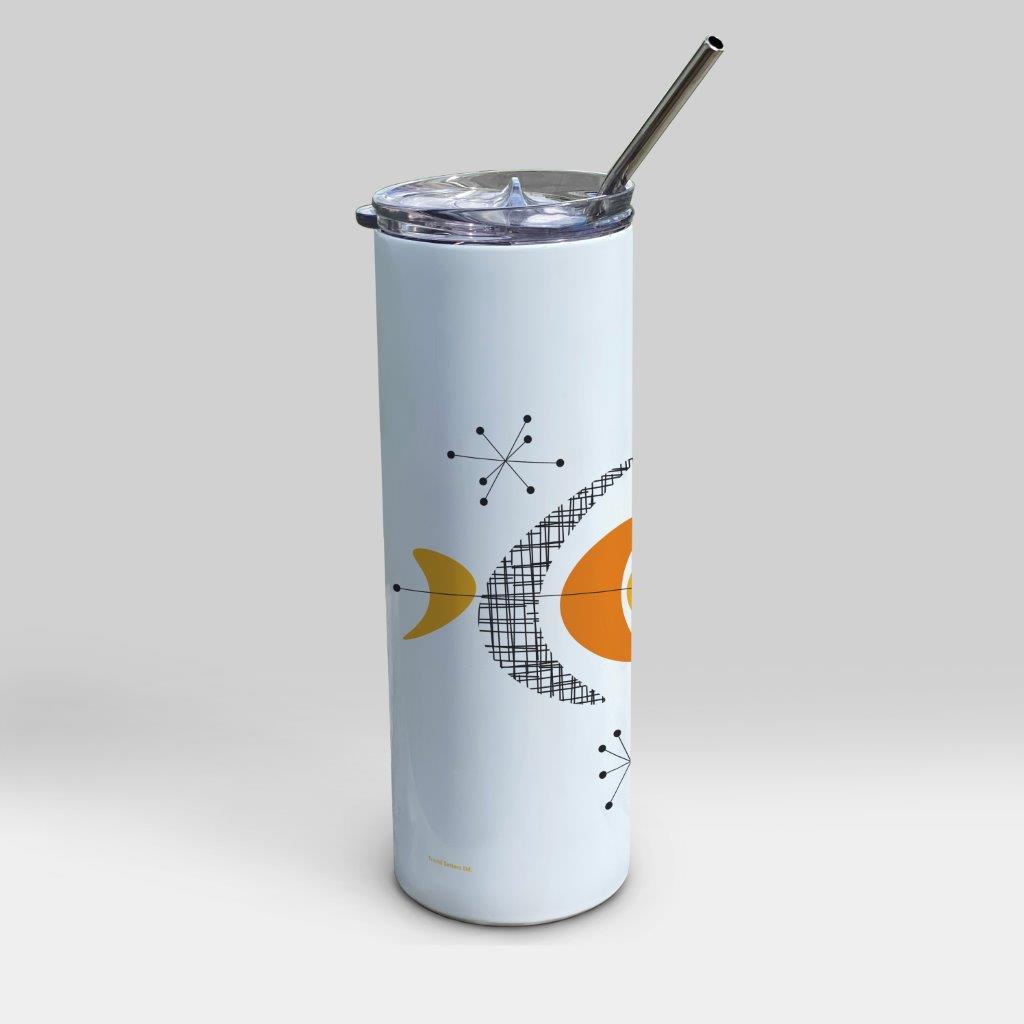 Trend Setters Originals (Mid-Century Modern Atomic) 20 oz Stainless Steel Travel White Tumbler with Straw SSTUMW0170
