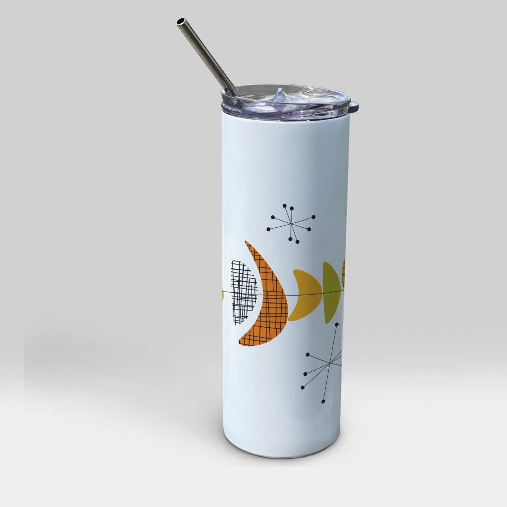 Trend Setters Originals (Mid-Century Modern Atomic) 20 oz Stainless Steel Travel White Tumbler with Straw SSTUMW0170
