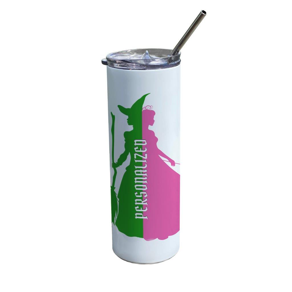 Trend Setters Original (Pink & Green Witches) Personalized 20 oz Stainless Steel Travel White Tumbler with Straw SSTUMW0172