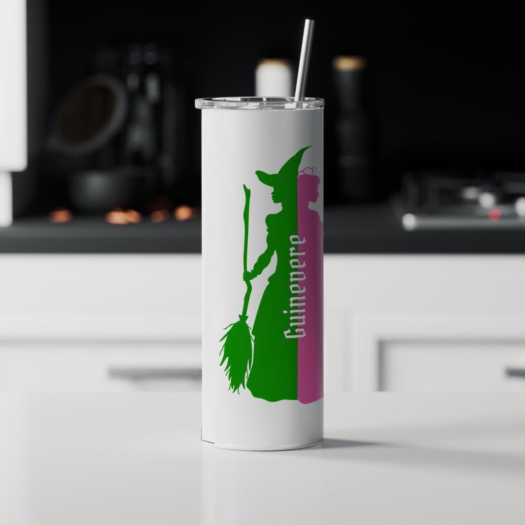 Trend Setters Original (Pink & Green Witches) Personalized 20 oz Stainless Steel Travel White Tumbler with Straw SSTUMW0172