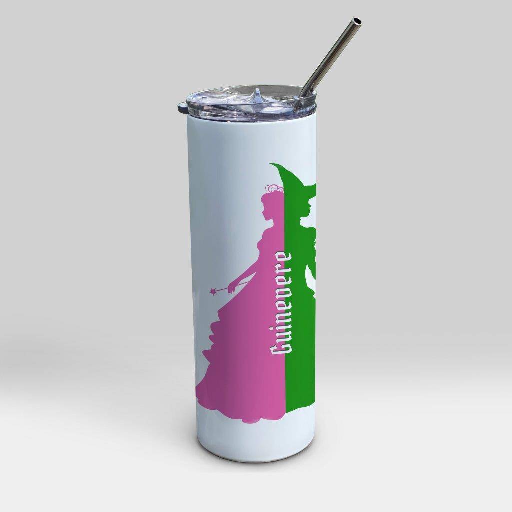 Trend Setters Original (Pink & Green Witches) Personalized 20 oz Stainless Steel Travel White Tumbler with Straw SSTUMW0172