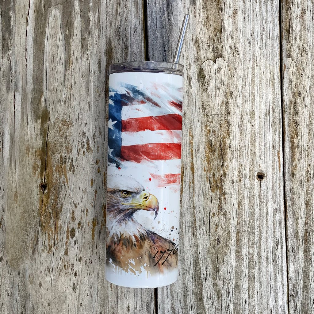 Trend Setters Original (America’s 250th) 20 oz Stainless Steel Travel White Tumbler with Straw SSTUMW0173