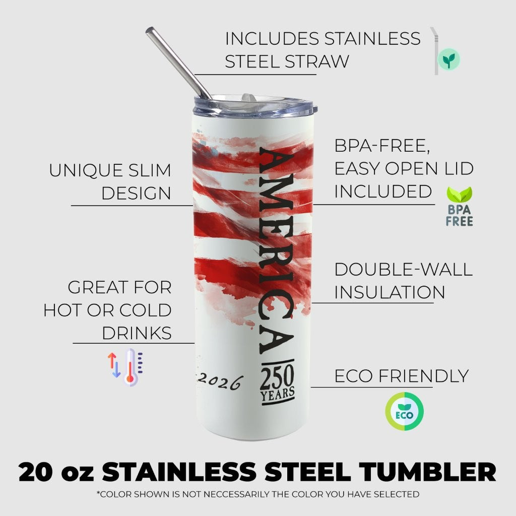 Trend Setters Original (America’s 250th) 20 oz Stainless Steel Travel White Tumbler with Straw SSTUMW0173