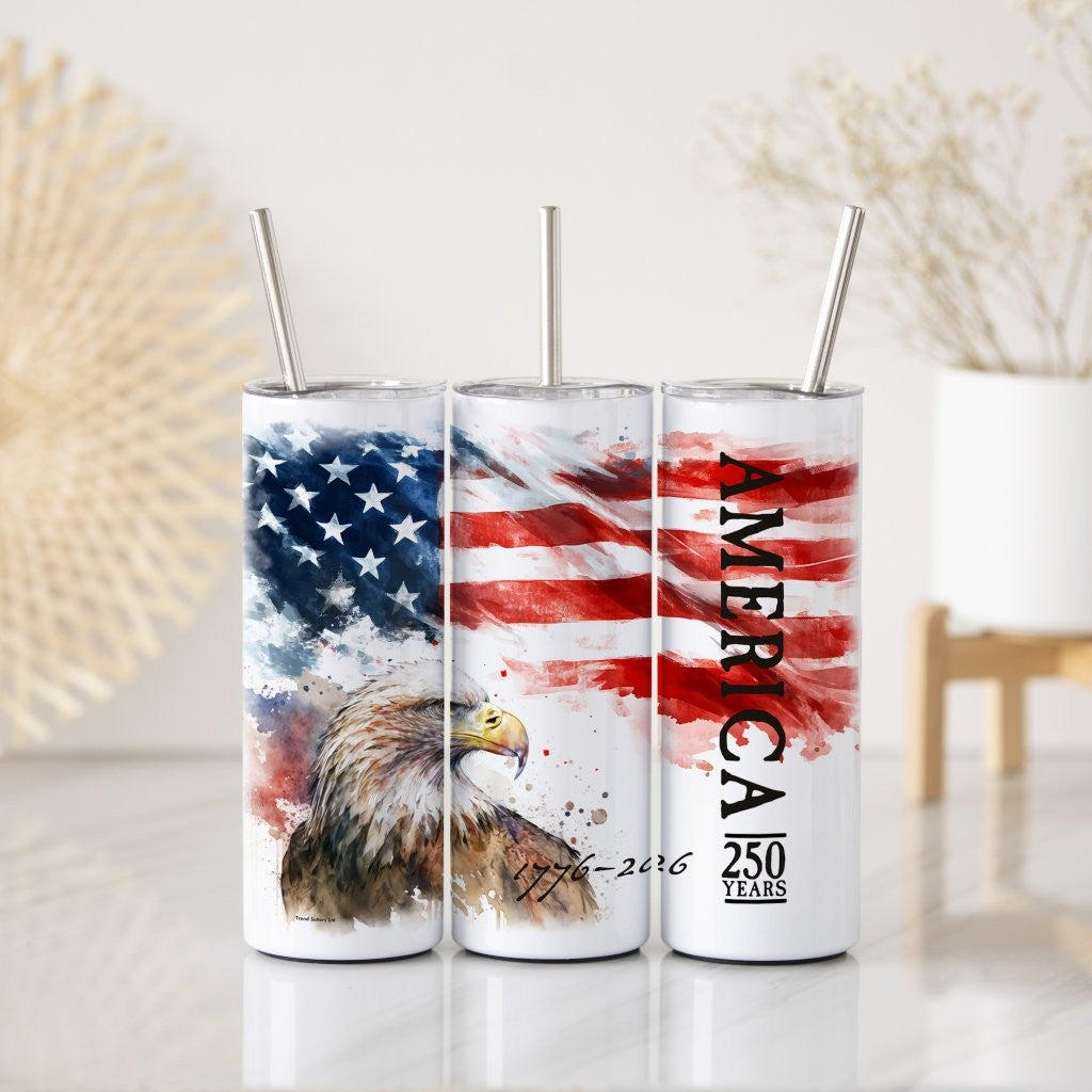 Trend Setters Original (America’s 250th) 20 oz Stainless Steel Travel White Tumbler with Straw SSTUMW0173