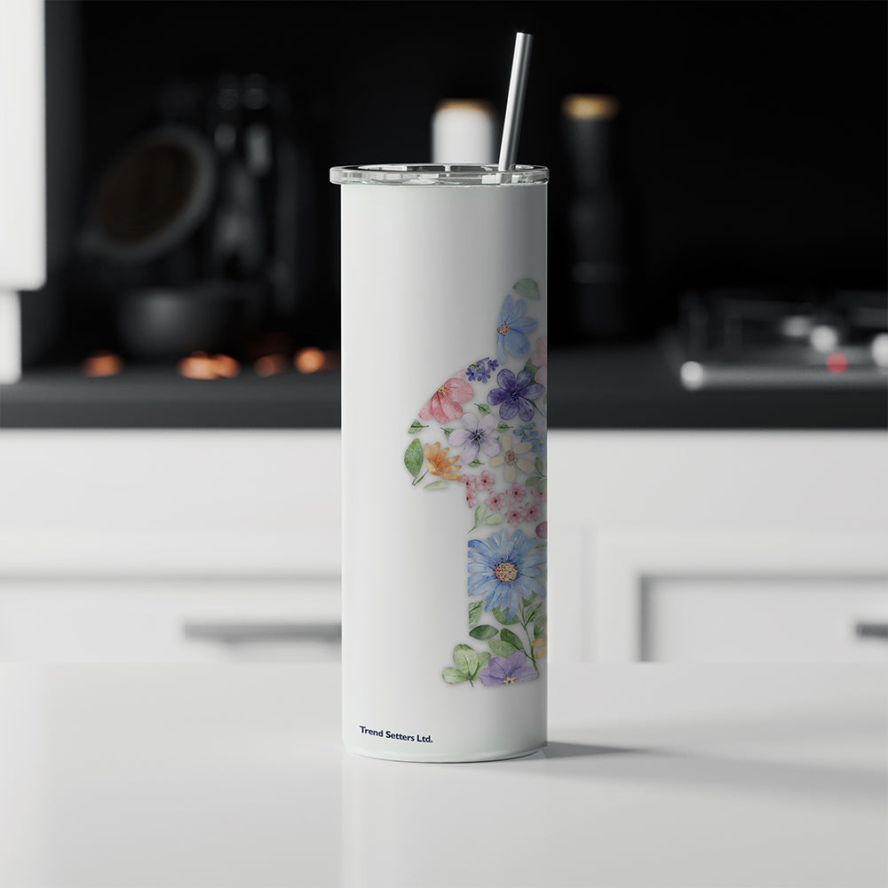 Trend Setters Original (Floral Bunny) Personalized 20 oz Stainless Steel Travel White Tumbler with Straw SSTUMW0175